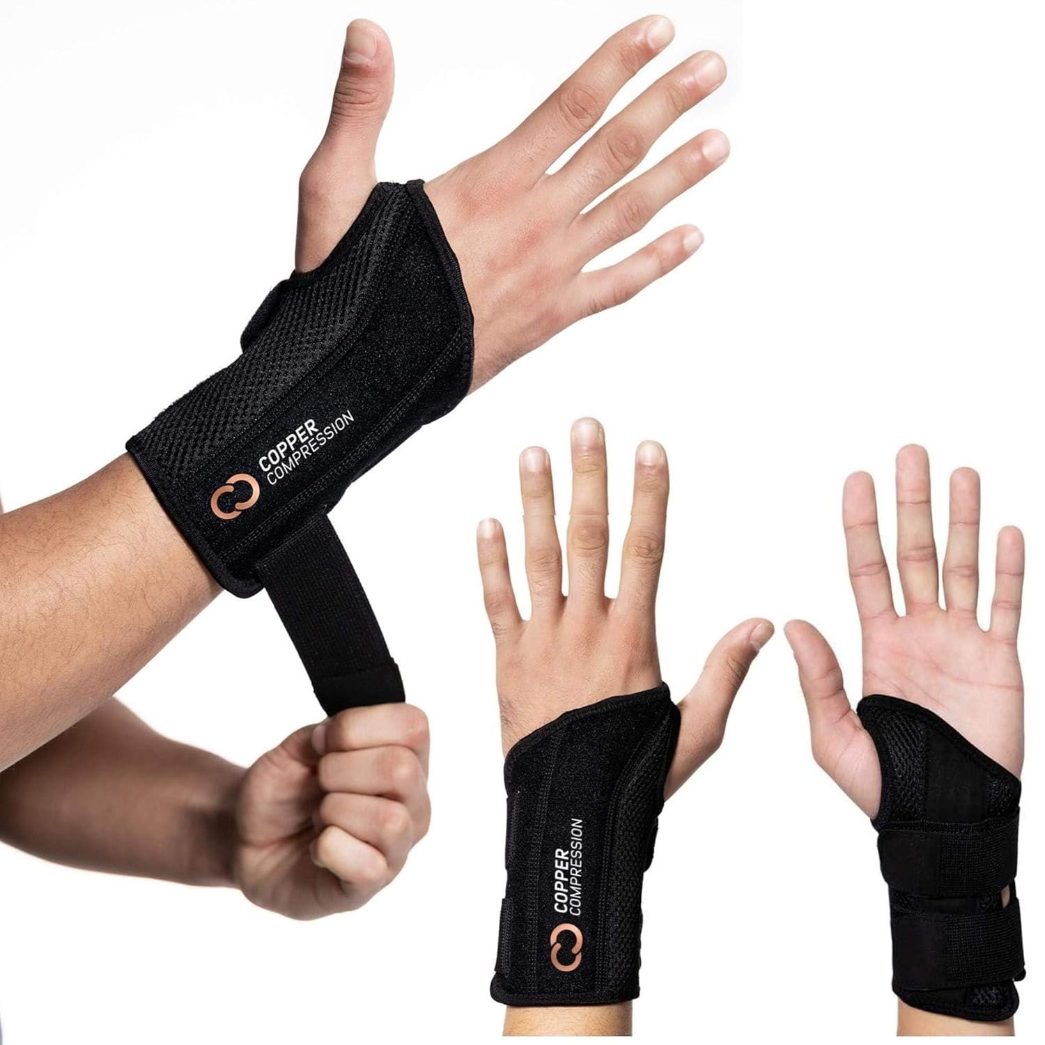 Copper Compression Advanced Wrist Brace – Copper Infused Adjustable Orthopedic Support Splint for Pain, Carpal Tunnel, Arthritis, Tennis Elbow, Tendinitis, RSI, Ganglion Cyst for Men Women Left L/XL