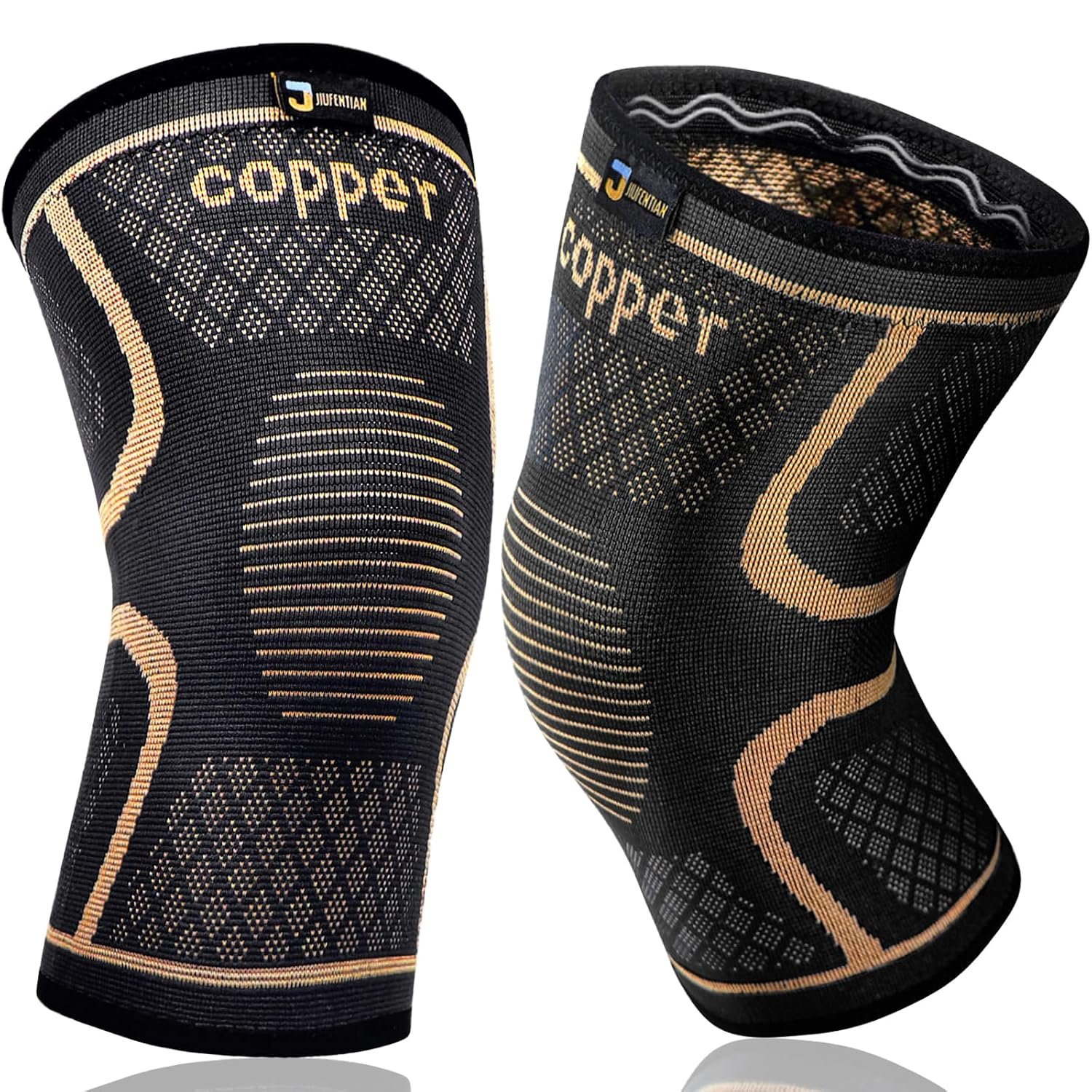 JIUFENTIAN Copper Knee Brace for Men and Women (2 pack, Large) Knee Sleeve | Copper Fabric | Breathable | Stay in Place – Knee Compression Support for Arthritis Pain, ACL, MCL, Sports & Injury Recovery