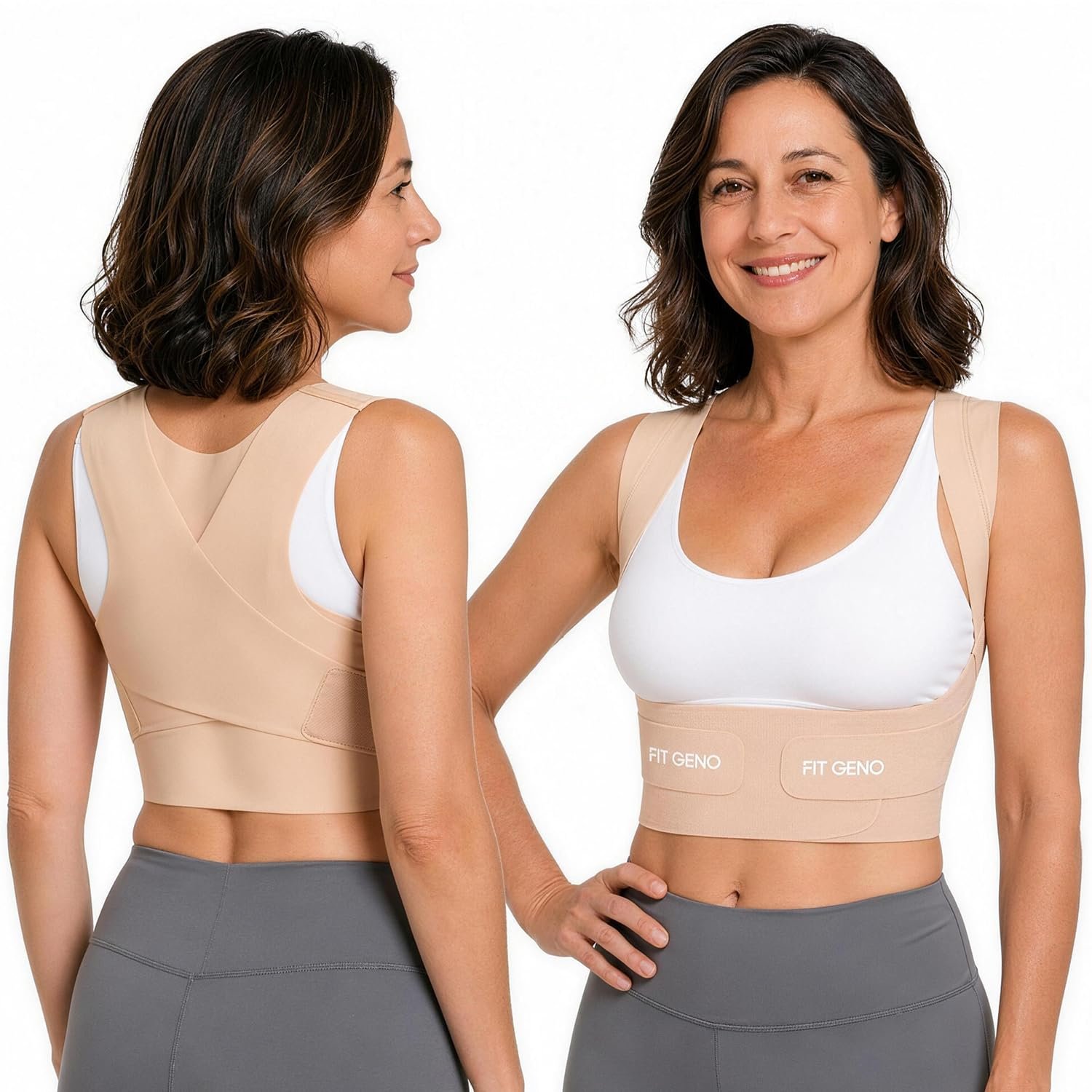 Fit Geno Invisilite Posture Corrector for Women Adjustable Upper Back Brace | Slim and Lightweight, It Stays Invisible Under Clothes, So You Can Wear It Comfortably Through Desk Work or Errands