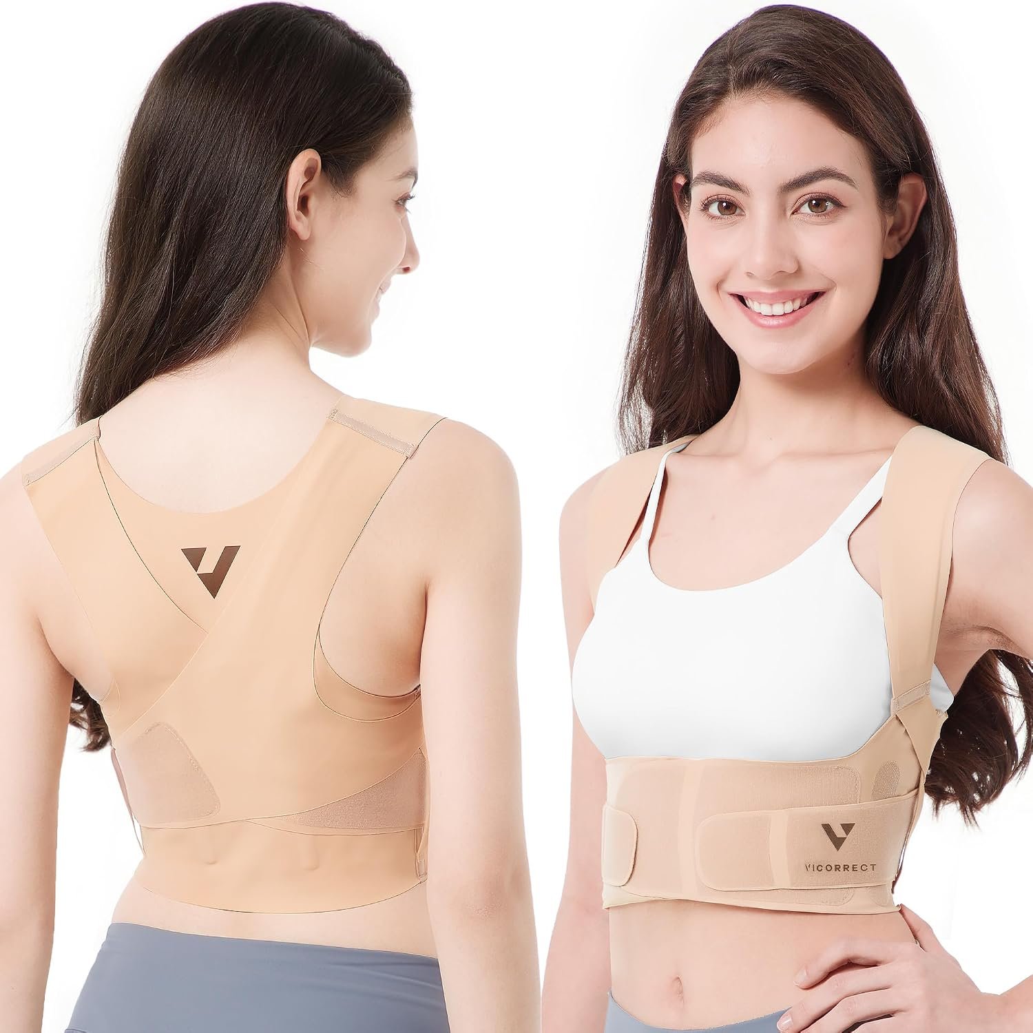 Adjustable Posture Corrector for Women: Invisible Under Clothes – Comfortable Back Support Bra for Upper Back Neck Shoulder Pain Relief – Ideal for Sitting Exercise Daily Wear (Beige Small)