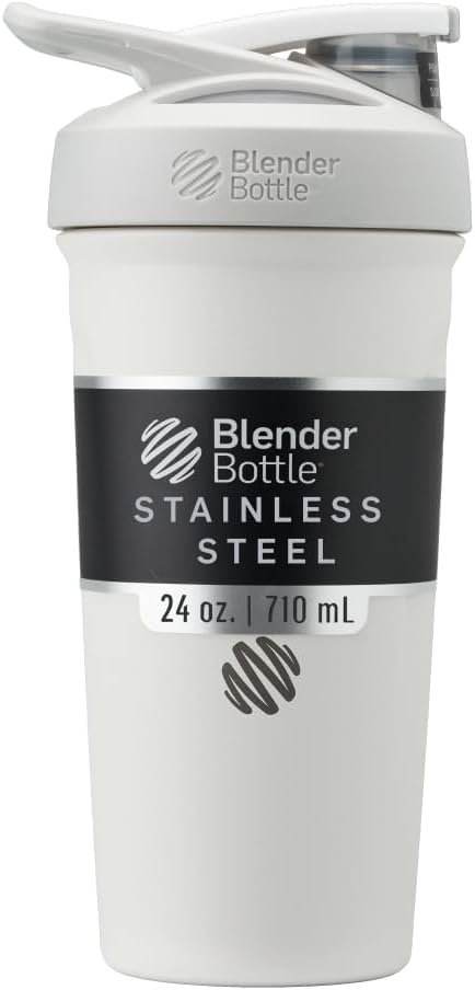 BlenderBottle Sport Flip Stainless Steel Shaker Bottle 24 oz White