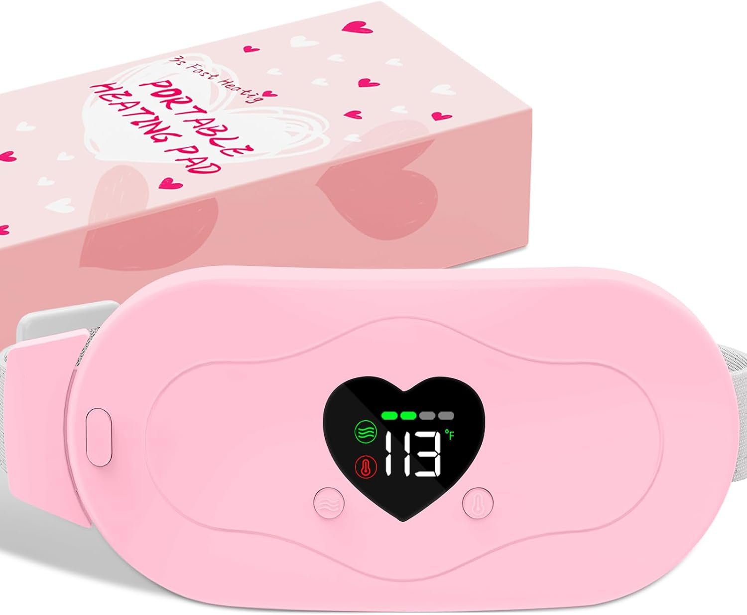 Glyduny Portable Heart Heating Pads, 6 Heat & Massage Modes 3S Fast Heating Electric Cordless Heat Pad, 30/60 Mins Auto Shut Off, Back or Belly Heating Pad Ideal Gift for Women, (Pink-6602)