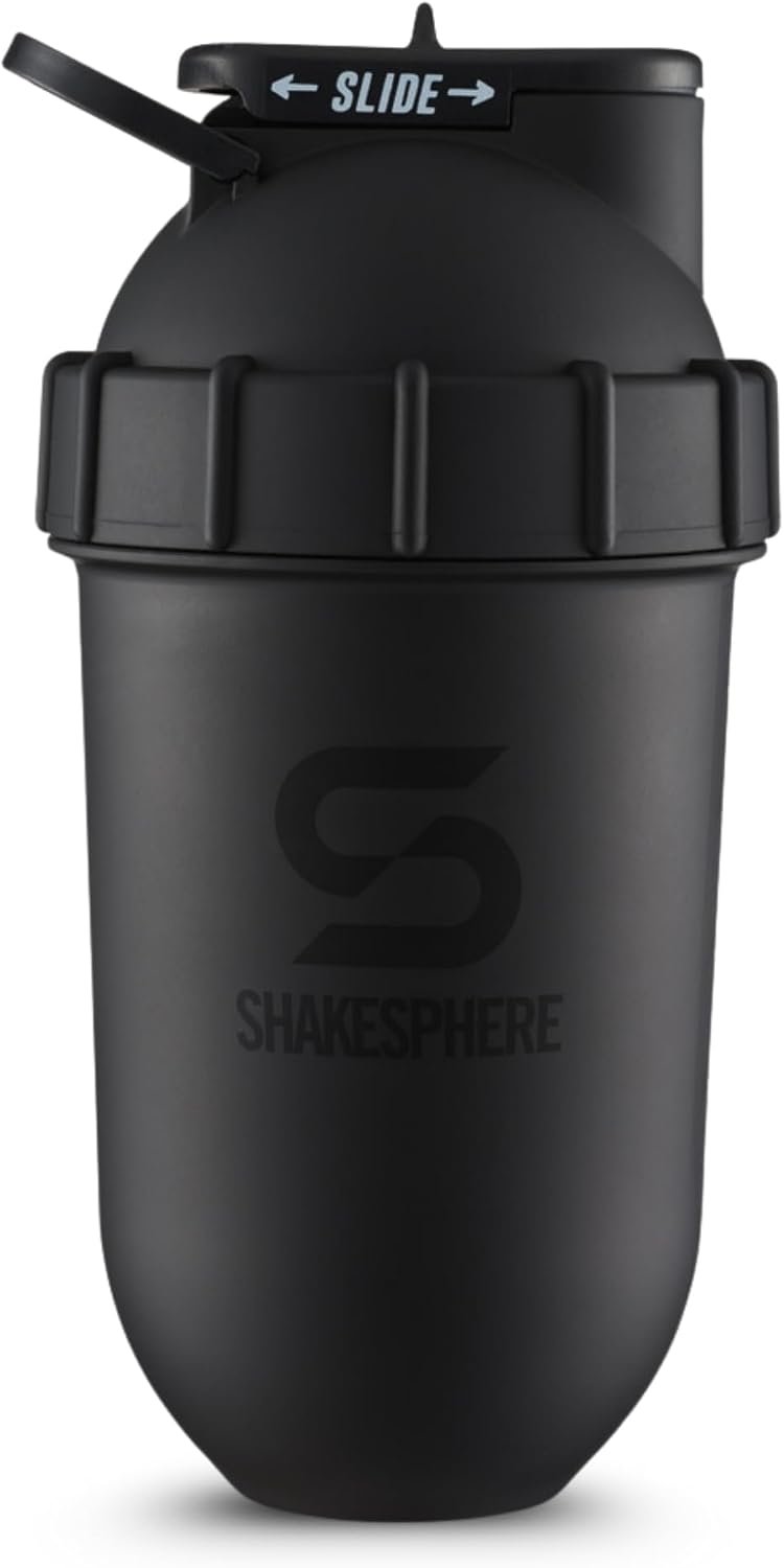 SHAKESPHERE Shaker Bottle – 24oz Leak Proof Protein Shaker Bottle for Pre Workout, Smoothie, and Powder Drink Mixes, No-Blade Mixer for Gym, BPA-Free, Easy Clean & Easy to Carry (Matte Black)