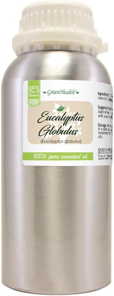 GreenHealth – Eucalyptus Globulus Essential Oil – 16 fl oz (473 ml) Aluminum Bottle w/Plug Cap – 100% Pure, Uncut, Undiluted