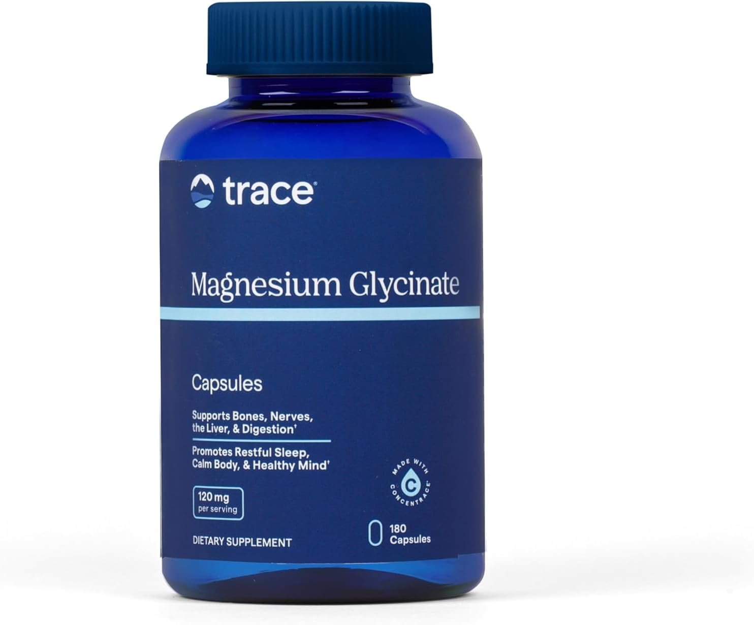 Trace Minerals Magnesium Glycinate Capsules, 120 mg, 180 Count | Chelated for high absorption, Ionic trace minerals, Gentle on stomach, Supports REM cycles