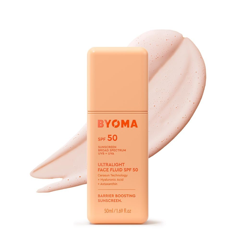 BYOMA SPF 50 Face Fluid – Ultra-Lightweight Facial Sunscreen for All Skin Tones – Luminous Glow, No White Cast – SPF Moisturizer Strengthens Skin Barrier – 1.69 fl.oz