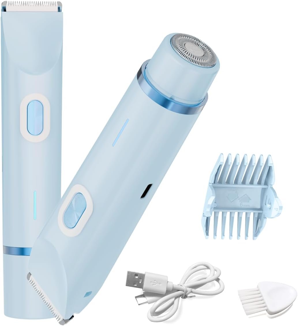 Bikini Trimmer for Women,2-in-1 Dual Head Electric Razors for Womens | Painless Ceramic Blades,Waterproof Wet & Dry Use,Rechargeable Electric Shaver for Pubic Legs Underarm Face Hairs& Body