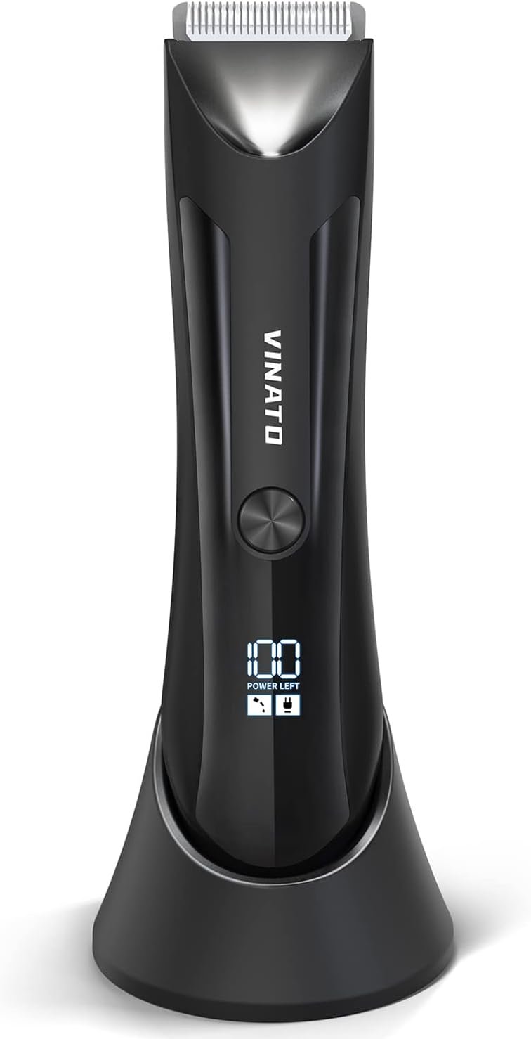 VINATO Electric Body Hair Trimmer – Manscape Ball Trimmer, Groin Hair Trimmer for Men, Waterproof Ball Shaver, USB Recharge Dock Replaceable Ceramic Blade, Male Hygiene Razor, 90 Mins Battery Life
