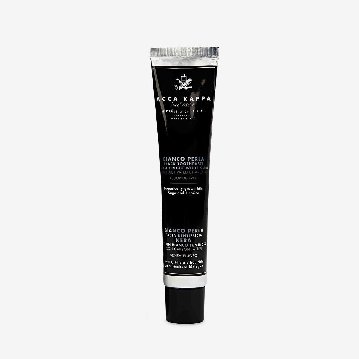 ACCA KAPPA Activated Charcoal Fluoride-Free Toothpaste, Natural Whitening | Liquorice root and sage extracts, peppermint, menthol and xylitol for fresh breath, saccharin-free and colorant-free formula