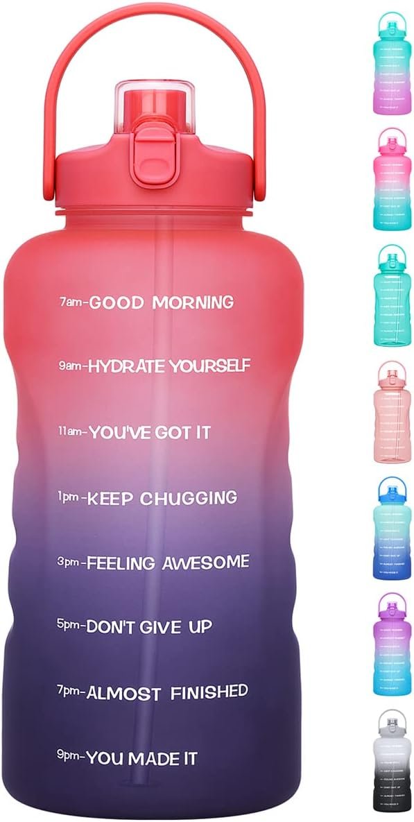 HydroPal 1 Gallon Water Bottles with Straw, 128 oz Water Bottle BPA Free Innovative 2-IN-1 Lid Gym Bottle with Times to Drink Motivational, Large for Sports Fitness Camping Water Jug （13.8X5.5 inch）