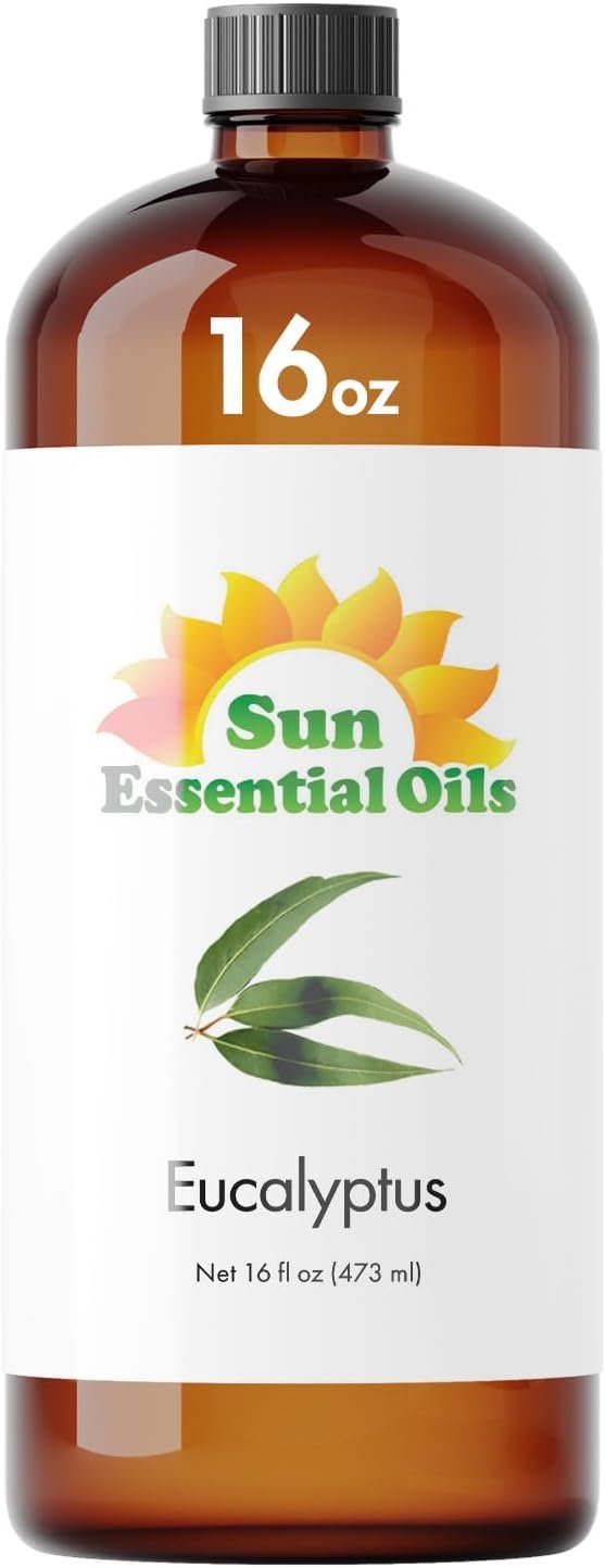 Sun Essentials Oils – 16 oz Eucalyptus Essential Oil with Dropper for Diffuser, Skin, Aromatherapy Massage, Humidifier, Scent for Candle, Lotion & Soap Making at Home, Fragrance for Room