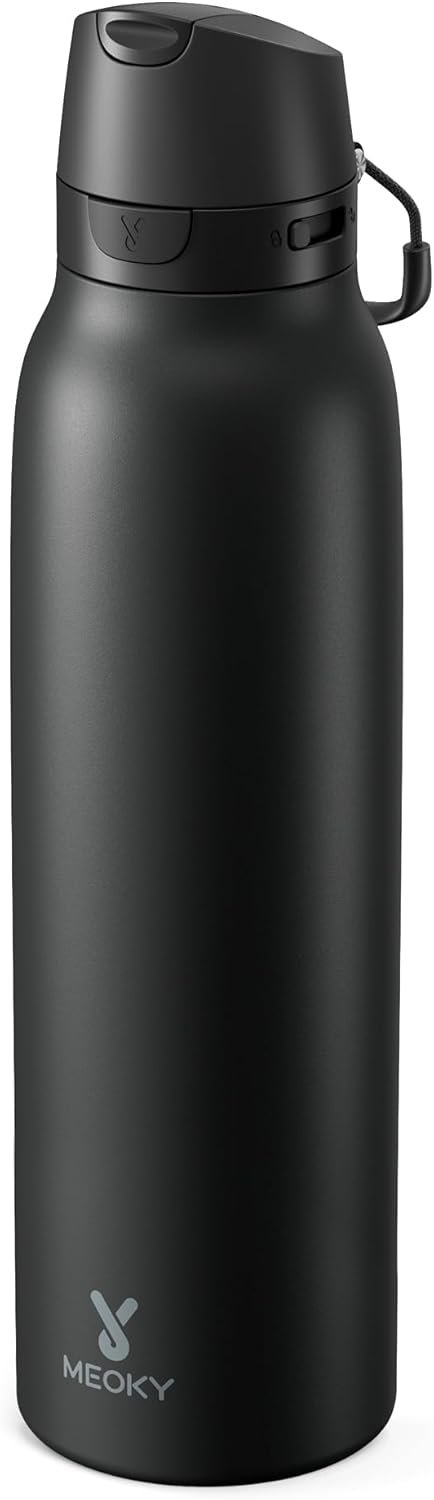 Meoky 24 oz Slim Insulated Water Bottle: Leak Proof Locking Lid, 2-in-1 Straw and Spout, 24 Hours Cold, Top Handle, BPA Free, Stainless Steel Water Bottle for Men Sports Travel Gym, Night