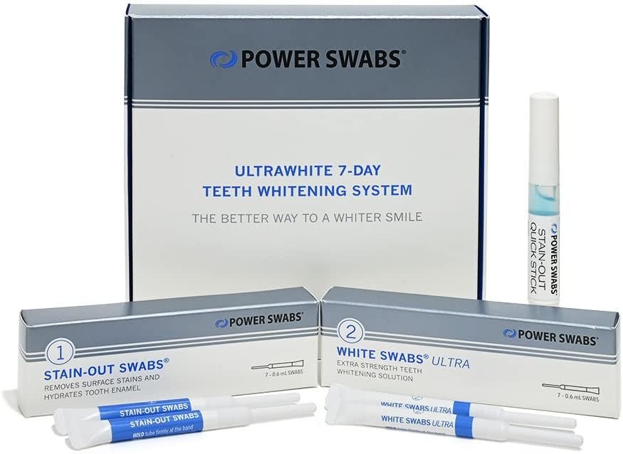 Power Swabs – 7 Day Professional Teeth Whitening Kit – for at Home Use – Easy 5 Minute Teeth Whitening – Dentist Formulated Teeth Whitening Swabs to Remove Stains