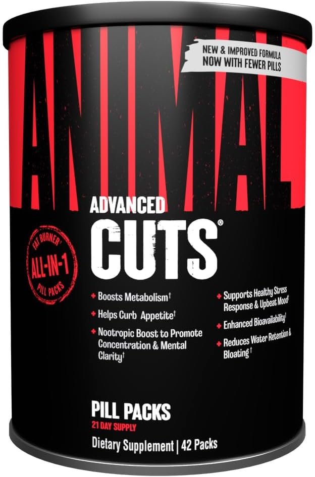 Animal Cuts All-in-1 Thermogenic Fat Burner – 25-Ingredient Cutting Stack with Removable Stim Pill, for Men & Women Athletes – Boosts Metabolism, Curbs Appetite, Sharpens Focus, 42 Pill Packs