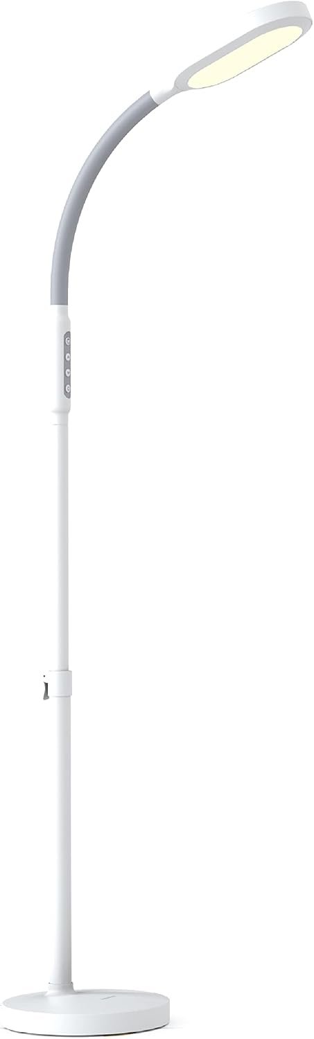 Verilux HappyLight Duo – 2-in-1 Light Therapy & Task Floor Lamp – UV-Free Full Spectrum LED, 10,000 LUX, Adjustable Brightness and Color, Flexible Gooseneck, and Adjustable Height