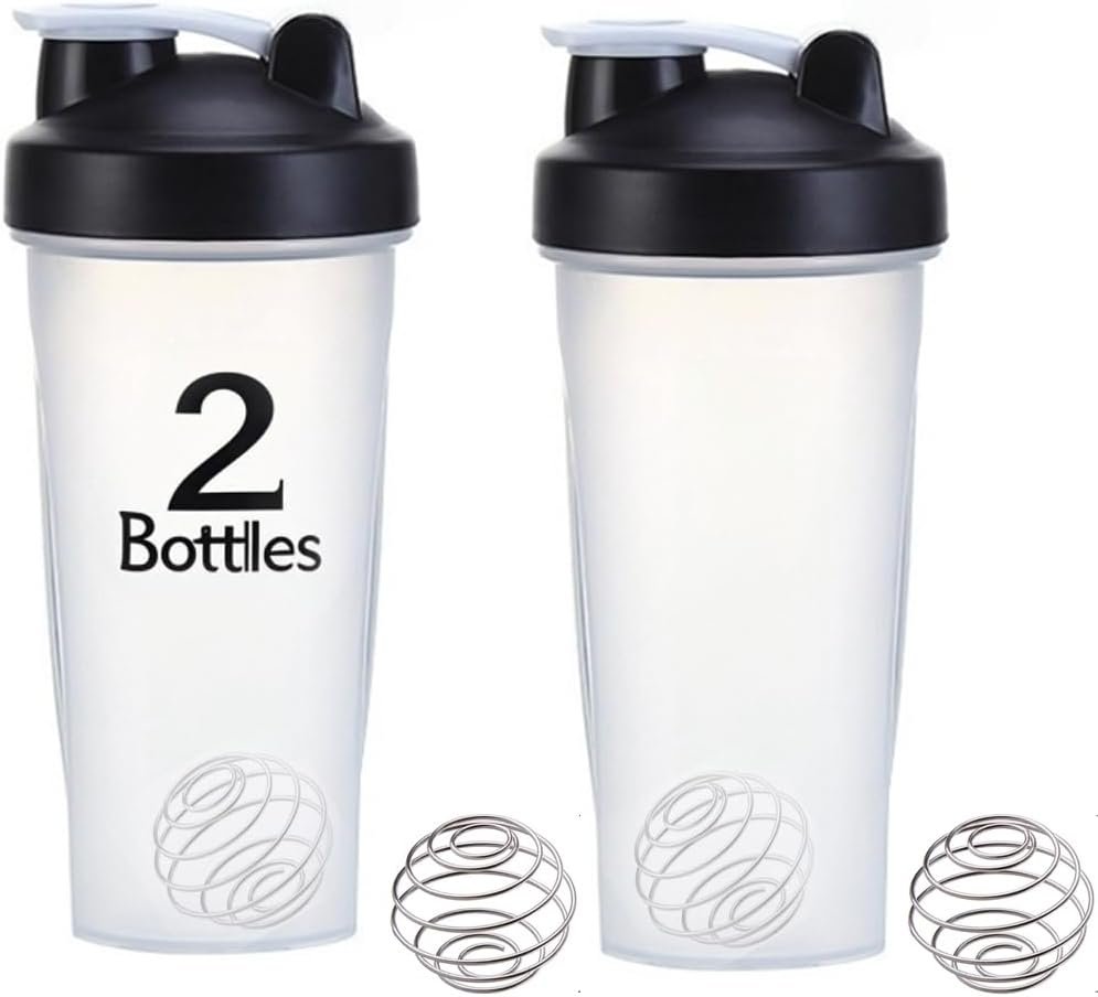 otylzto 2 Pack 28oz Protein Shaker Bottles, BPA-Free, Leakproof Mixing Cups | BPA-free plastic, 28oz capacity, leakproof screw-on lid, stainless steel mixing ball, ideal for protein shakes, value set
