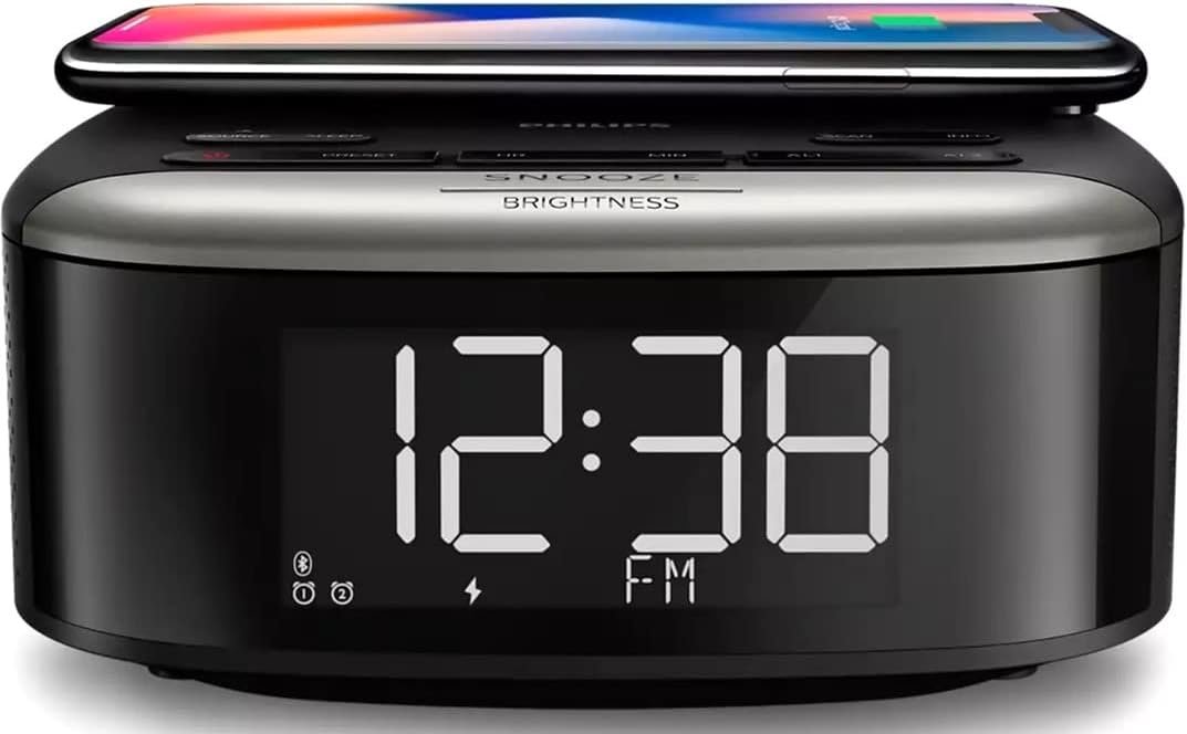 Philips Alarm Clock with Wireless Charging, Digital Alarm Clock Radio for Bedroom, Easy Snooze, Sleep Timer, Bluetooth Radio Alarm Clock