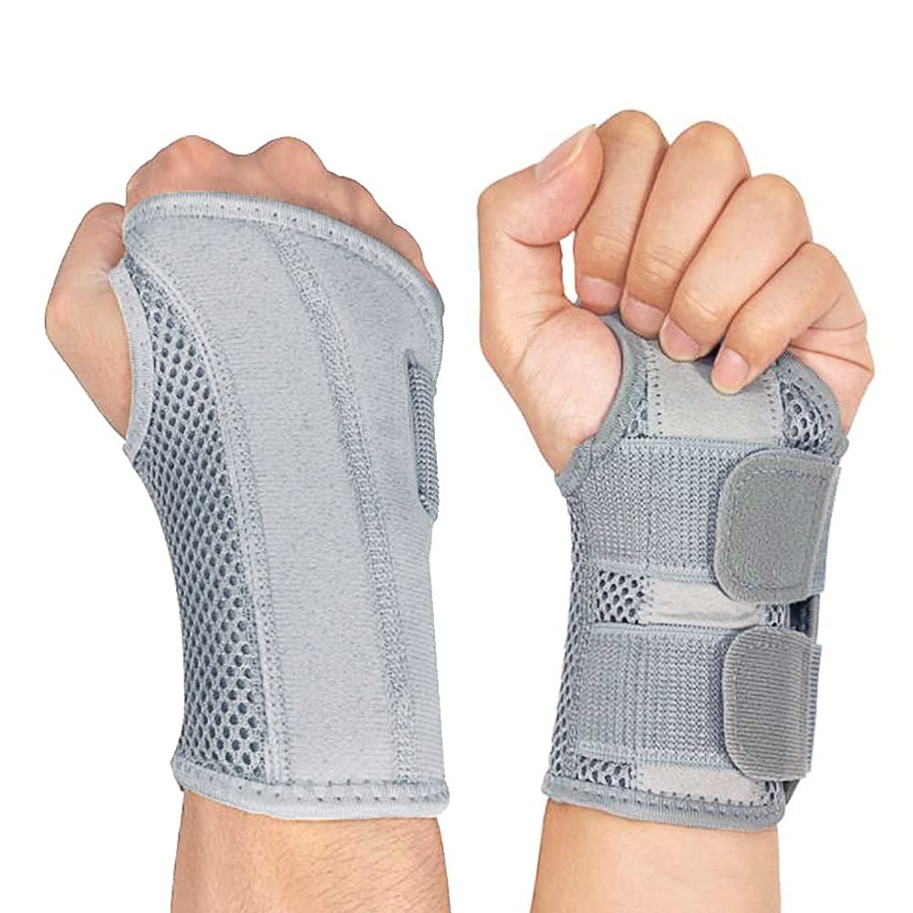 NuCamper Wrist Brace for Carpal Tunnel Night Wrist Support Right Hand Gray | Wrist Splint for Men Women, Tendonitis Arthritis Pain Relief,Adjustable Compression Hand Braces, Sleeping, Office Work Typing