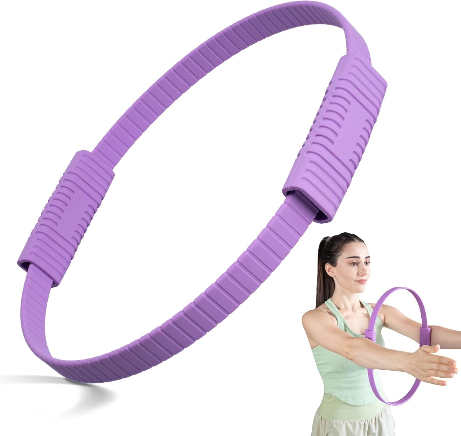 Pilates Kit, 13.5 Inch Magic Circle Ring with Core Ball and 5-Level Resistance Bands for Stretching, Toning & Full Body, Home Workout Pilates Equipment