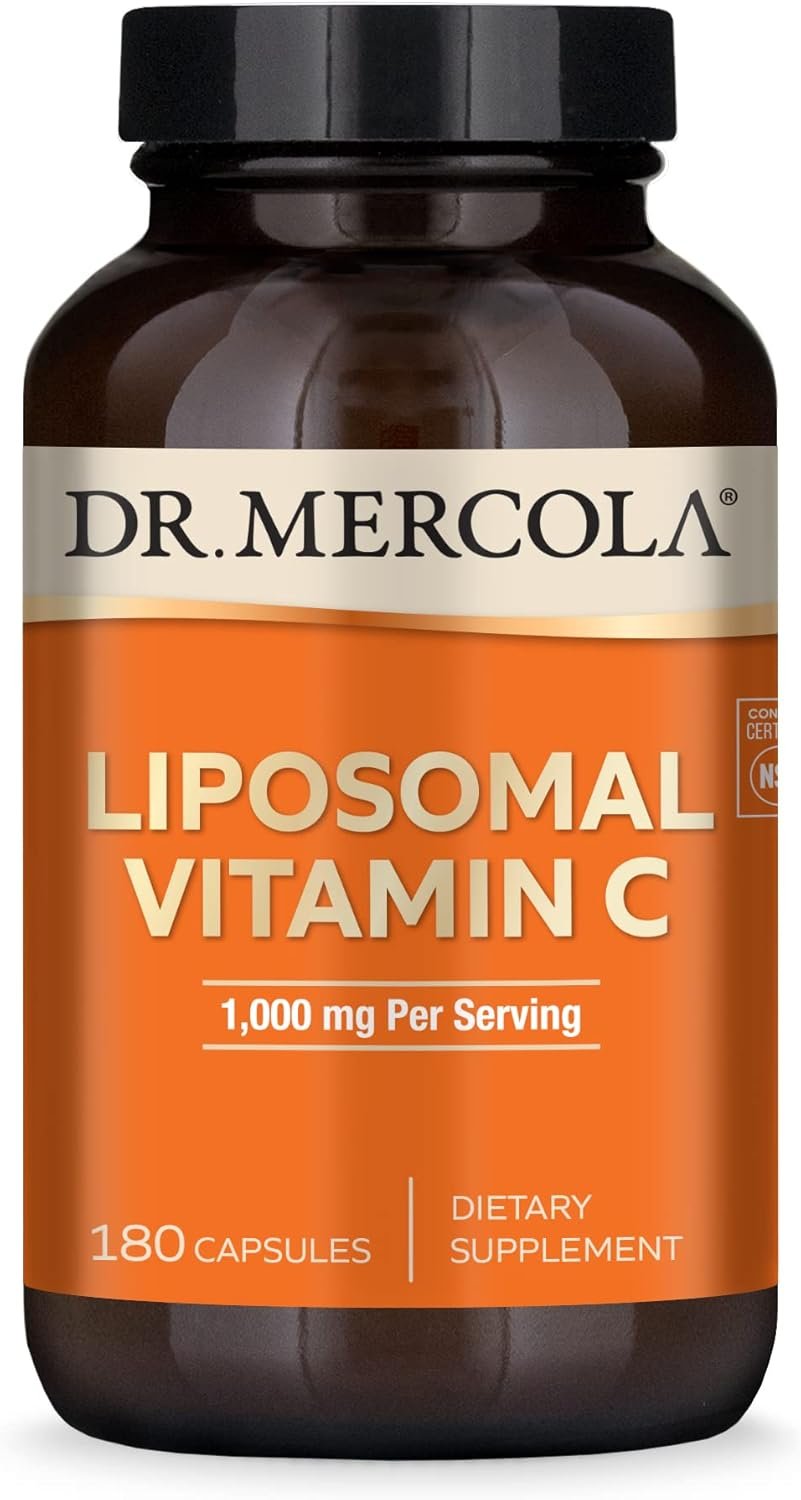 Dr. Mercola Liposomal Vitamin C – Brain, Heart, Eye & Immune Support – Provides 1,000 mg of Bioavailable Vitamin C – Non-GMO, Gluten-Free & Soy-Free – 180 Capsules (90 Servings)