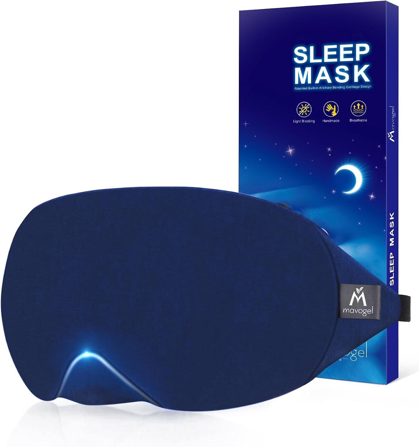 Mavogel Cotton Sleep Mask with Updated Bending Nose Design, 100% Handmade | Light Blocking Sleep Eye Mask, Soft Sleeping Mask for Women Men, for Sleep/Office/Naps, Includes Travel Pouch (Starry Blue)