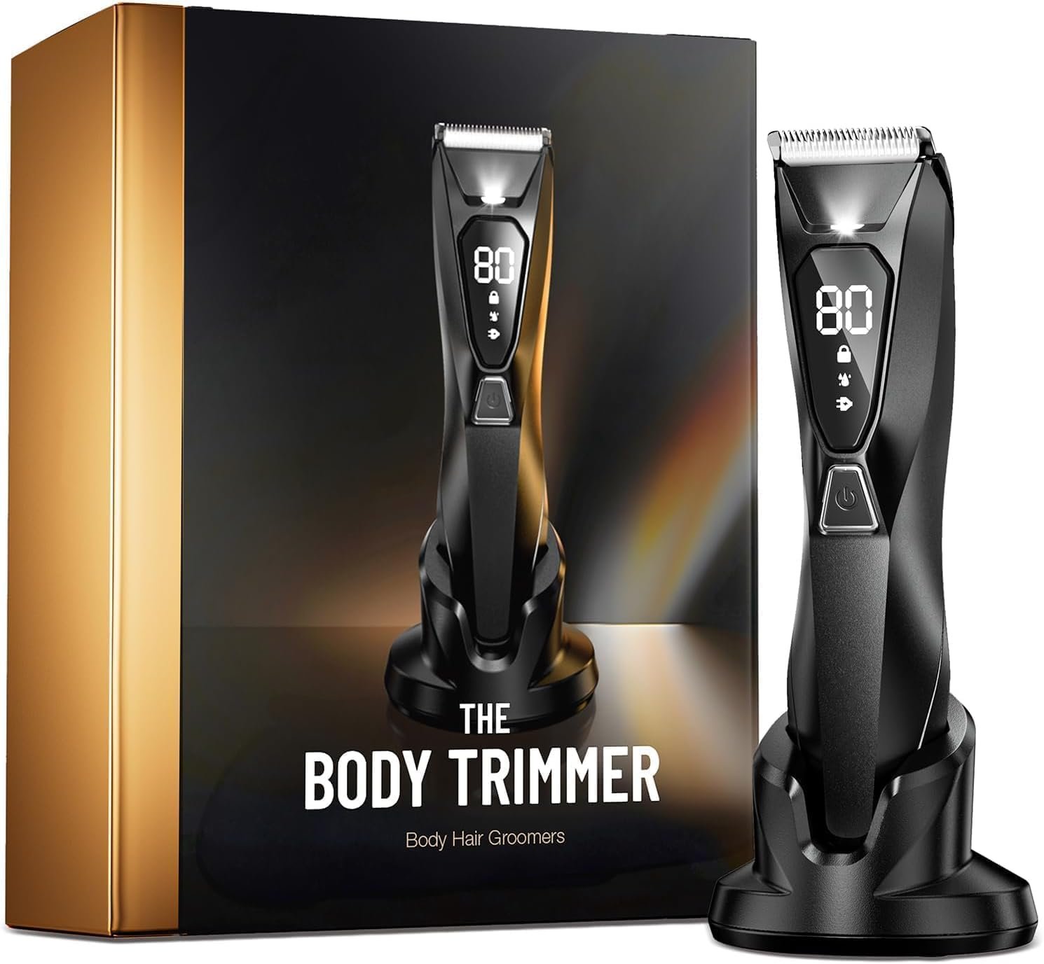 Body Hair Trimmer for Men: Wireless Charging Pubic Hair Trimmer with 90Min – Wet or Dry Body Groomer, 4000K LED,Electric Ball Shaver with Display & Light