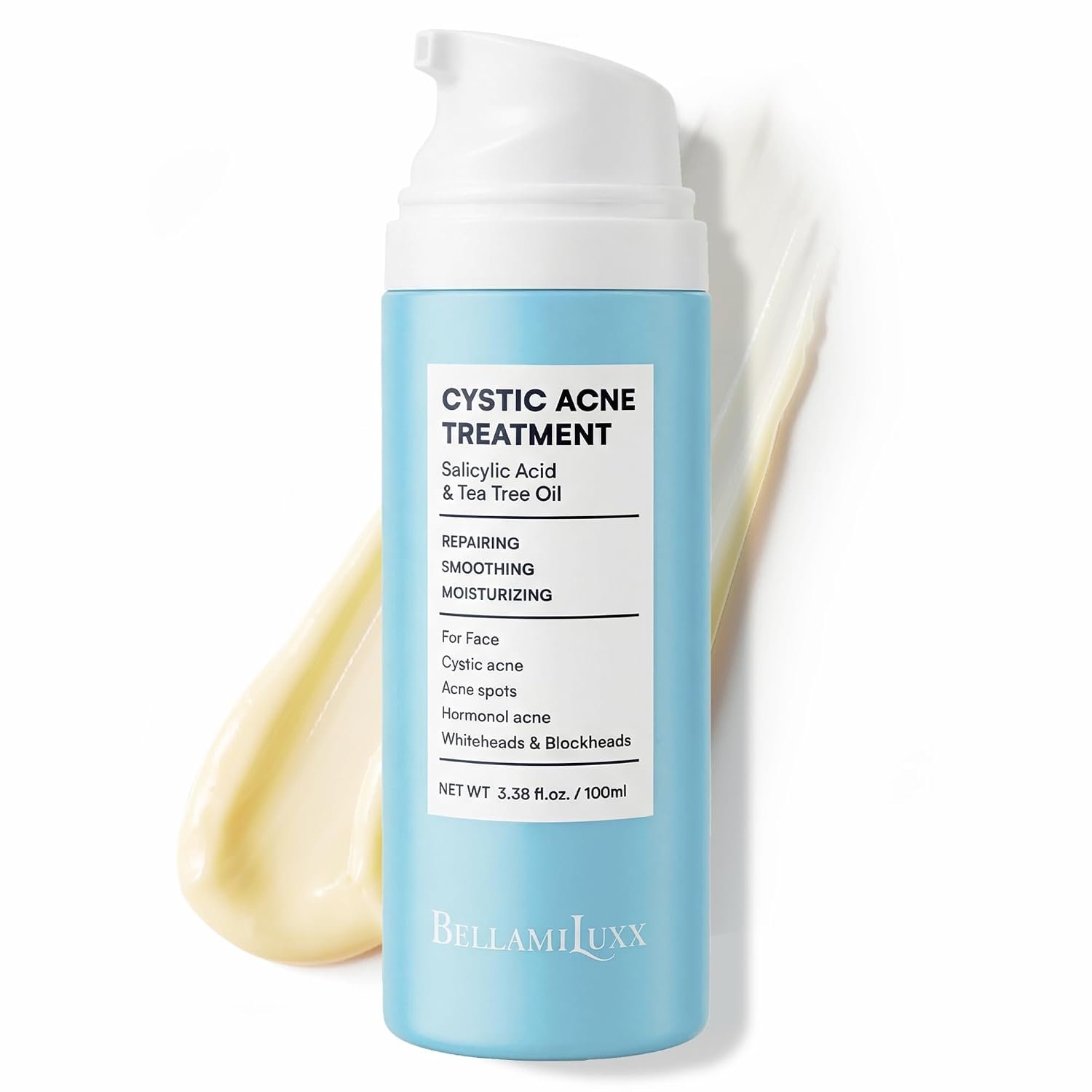 BellamiLuxx Cystic Acne Treatment for Face: Hormonal Acne Treatment Cream for Teens & Adults – Salicylic Acid & Tea Tree Oil Pimple Spot Remover – Anti-Acne Moisturizer Reduces Redness, Blemishes