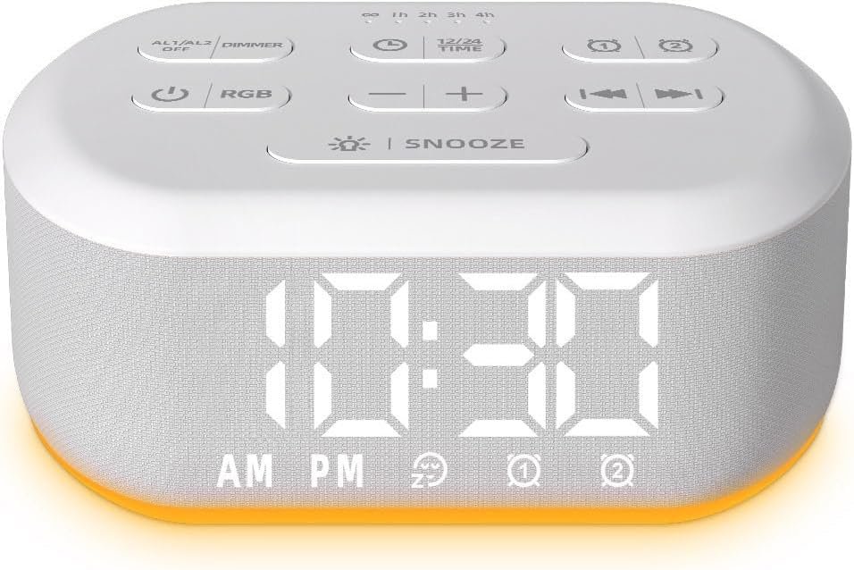 Brown Noise Sound Machine Alarm Clock for Bedroom Small White Noise Machine with 30 Soothing Sound Plug in Bedside Clock with NightLight Battery Backup 15 Wake up Sound Clock for Teen Heavy Sleeper