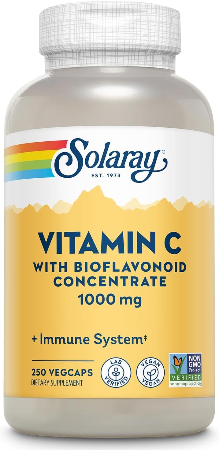 SOLARAY Vitamin C 1000mg with Bioflavonoids Concentrate – Vitamin C Capsules with Rose HIPS and Acerola Cherry – Antioxidant, Heart Health and Immune Support Supplement, Vegan, Non-GMO, 250 Servings | Immune, Antioxidant & Heart Support, Plus Rose Hips & Acerola, 250 Servings, Vegan, Non GMO, Lab Verified