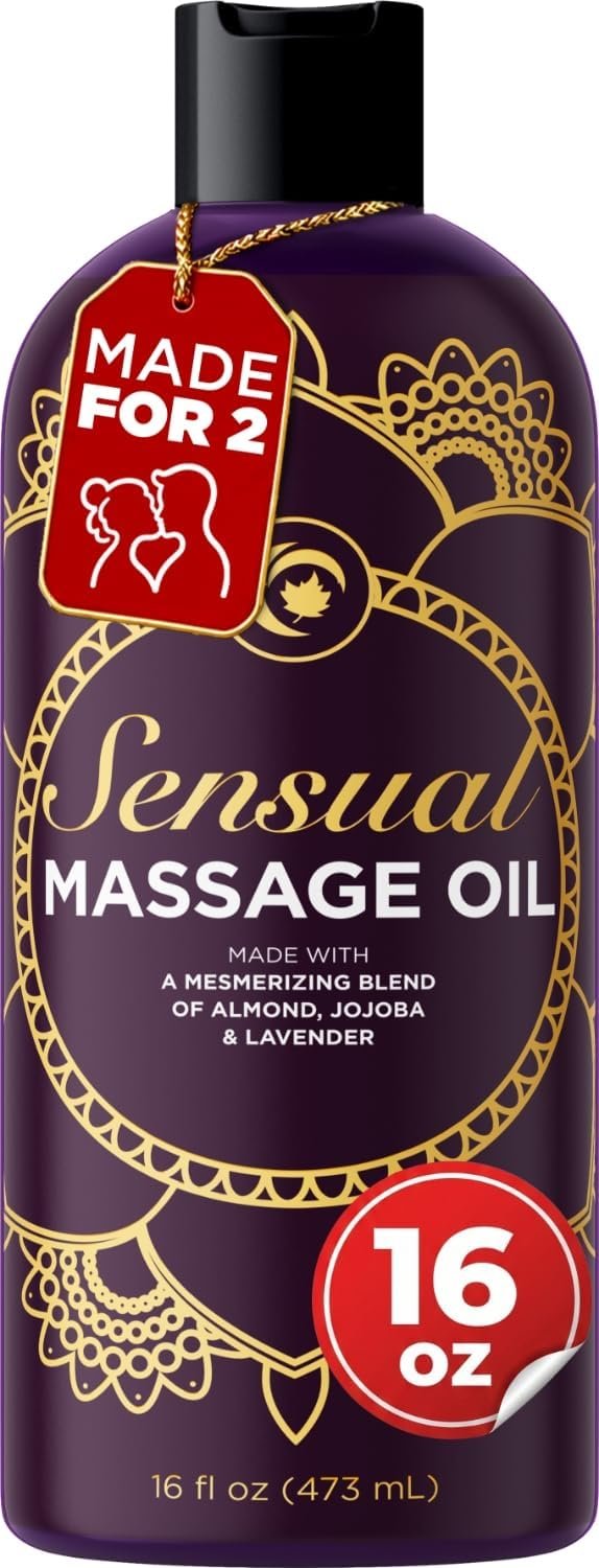 Aromatherapy Sensual Massage Oil for Couples – Relaxing Lavender Massaging Oil for Massage Therapy with Vitamin E Jojoba & Sweet Almond – Naturally Scented Vegan Non GMO & Gluten Free (16 Fl Oz)