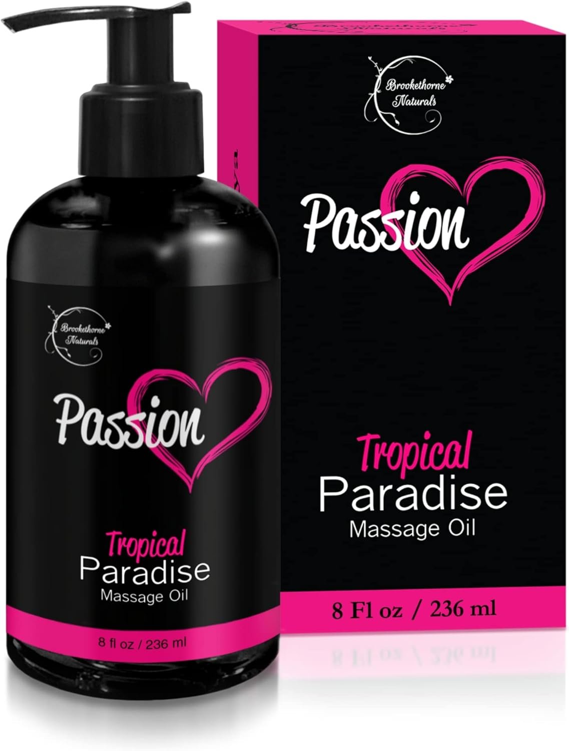 Passion Sensual Massage Oil for Date Night by Brookethorne Naturals | 8oz | 100% Natural Body Oil for Couples | Aromatherapy & Relaxing Massage | Tropical Scent | Jojoba & Almond for Smooth glide
