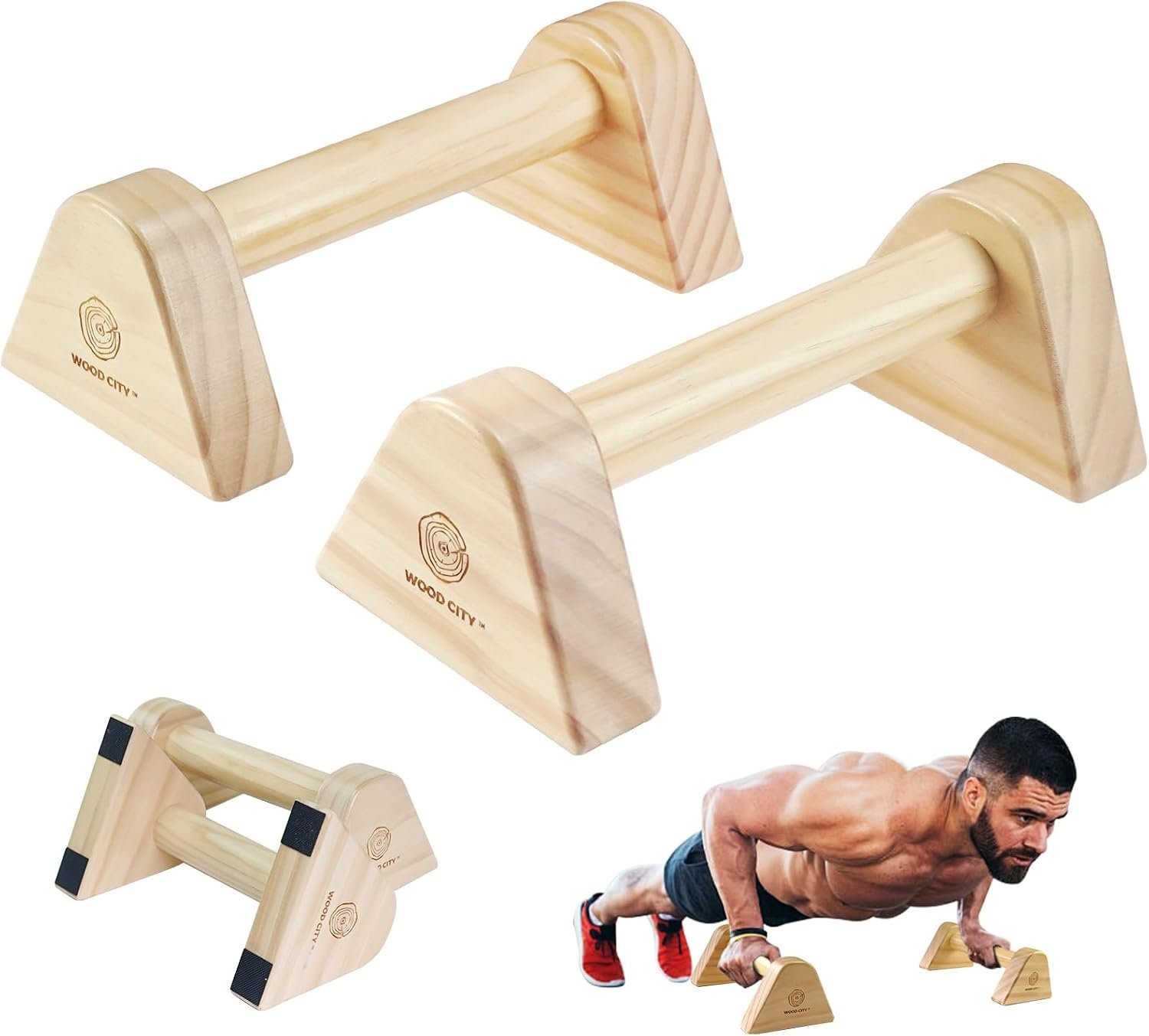 2 PCS Wood Push Up Bars Stands with Non-Slip Base, Supports Aerobics and Upper Body Strength Training for Men and Women, Joint-friendly Beech Wood Home Fitness Equipment