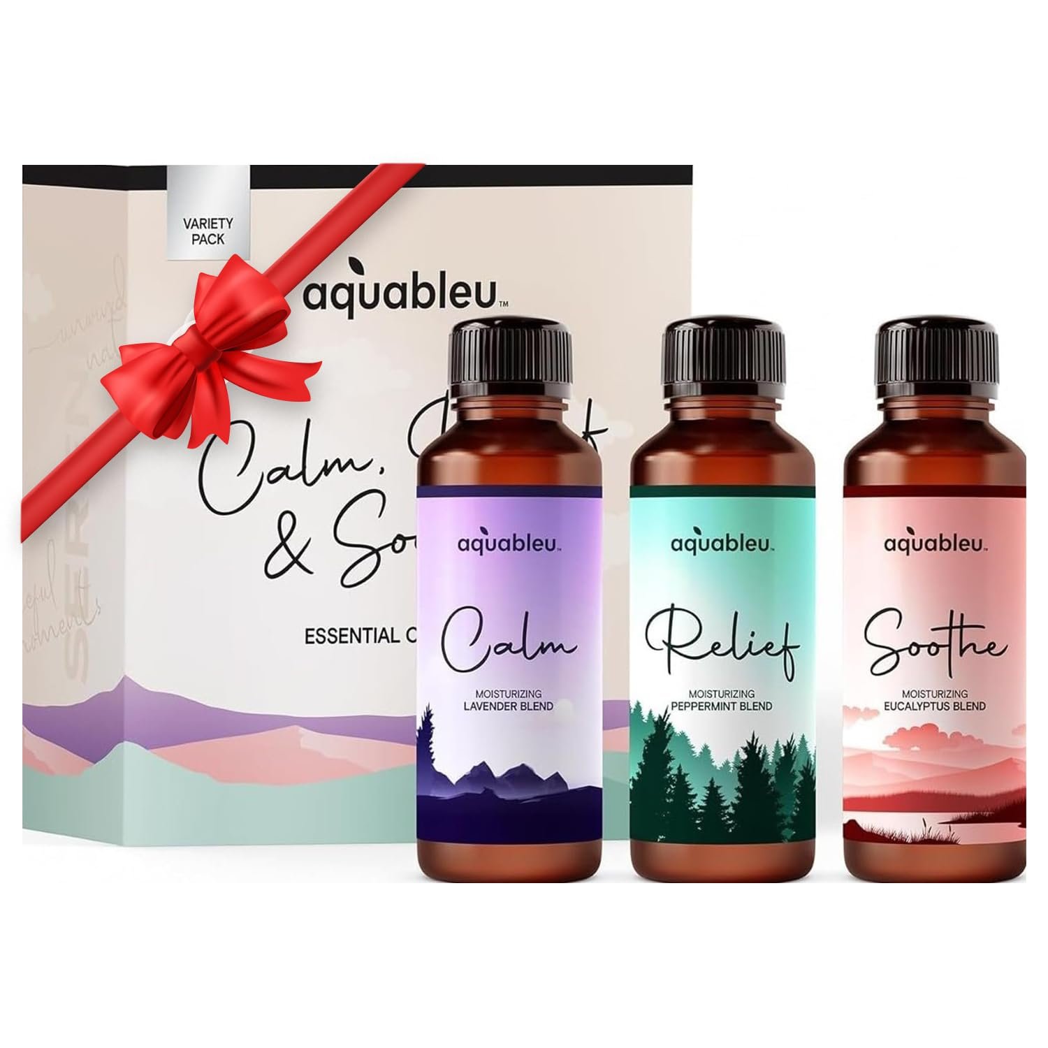 Essential Message Oil Gift Set – Serenity Trio Sooth, Calm, Relief Includes Lavender, Peppermint & Eucalyptus Massage Oil Blends 80 ML in Beautiful Packaging – Great Gift for Women