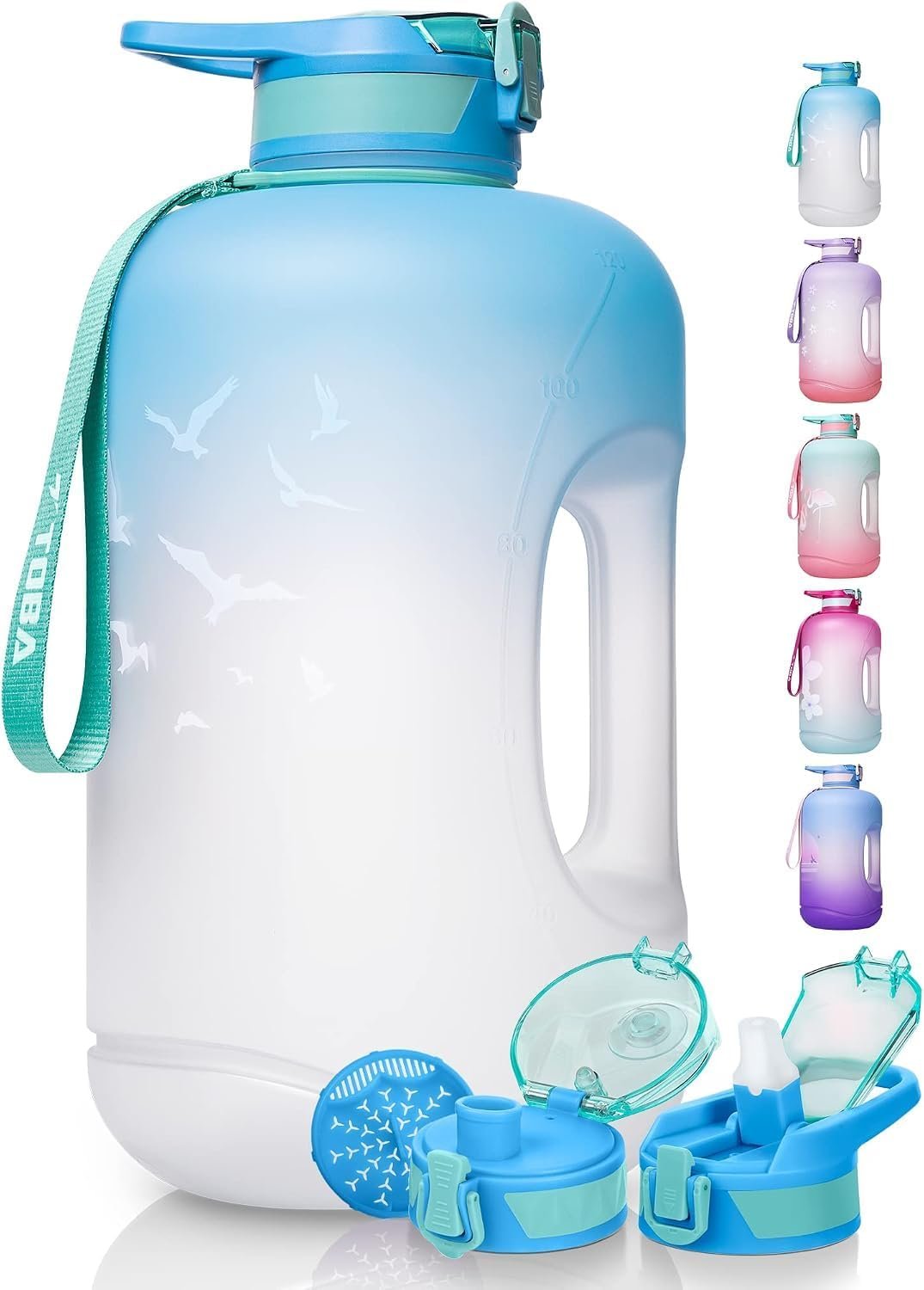 TOBA 1 Gallon Water Bottle -128 oz Motivational Water Bottle BPA Free Water Jug Large Sports Water Bottle Leakproof Drinking Bottle Women/Men for Fitness Gym Outdoor Activity, Light Blue Sky