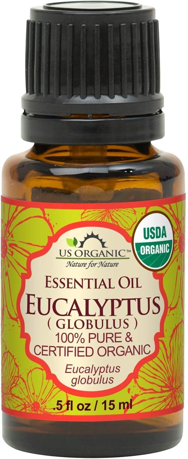 US Organic 100% Pure Eucalyptus Essential Oil (Globulus) – USDA Certified Organic, Steam Distilled – W/Euro droppers (More Size Variations Available) (15 ml / .5 fl oz)