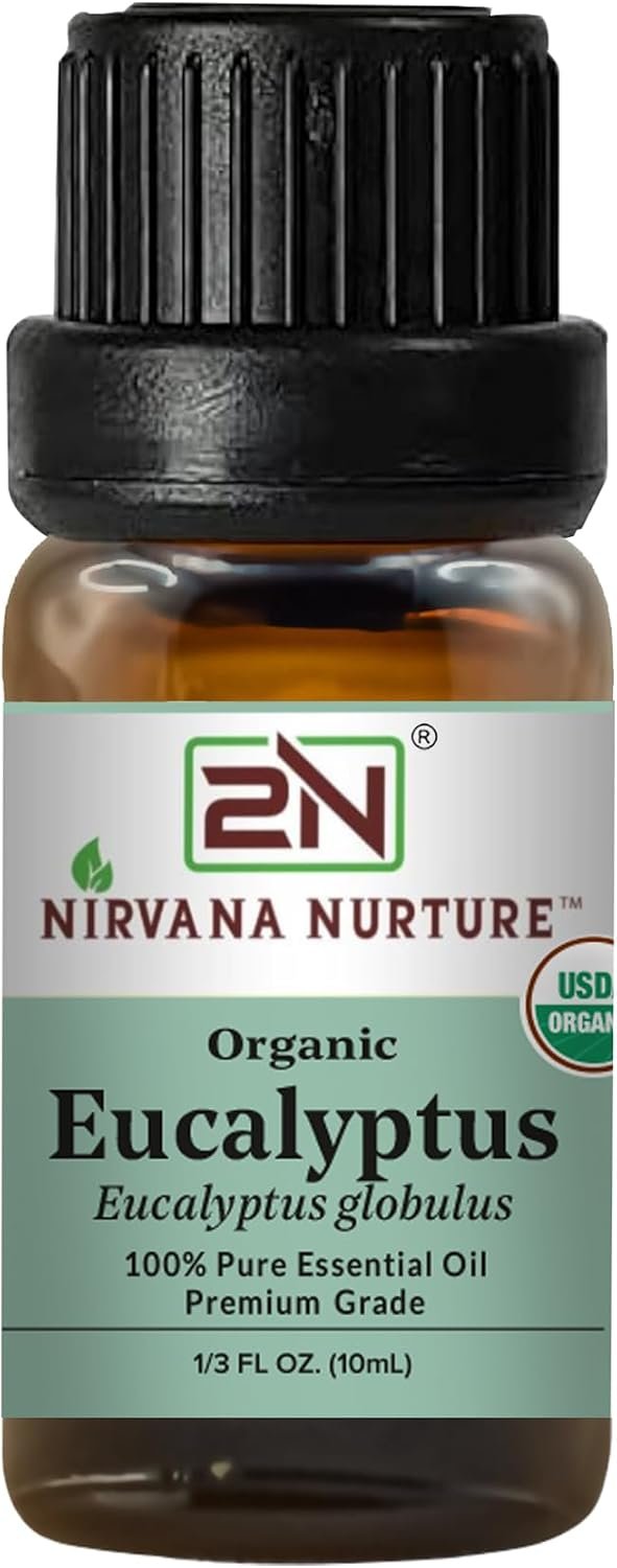 Eucalyptus Essential Oil, USDA Certified Organic, 100% Pure Undiluted, Aromatherapy Oil for Diffuser, Hair & Skin Care