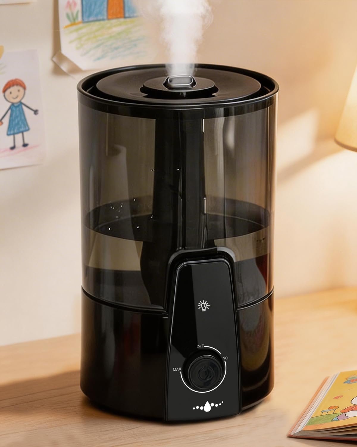 Humidifiers for Bedroom,1.06Gal(4L) Dishwasher Safe Design Easy to Clean, 3-in-1 Humidifier & Aroma Diffuser & Night Light,Top Fill,360° Ultra-Fine Spray,Auto Shut-Off,Home,Baby Nursery,Black