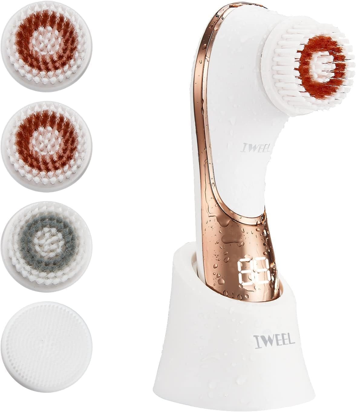 Electric Face Brush Scrubber Rechargeable Facial Exfoliator IPX-7 Waterproof Spin Cleanser Rotating Spa Machine for Exfoliating, Massaging and Deep Cleansing with 4 Brush Heads | IPX-7 Waterproof, Rechargeable Facial Exfoliator, Massaging and Deep Cleansing for Women & Men, White