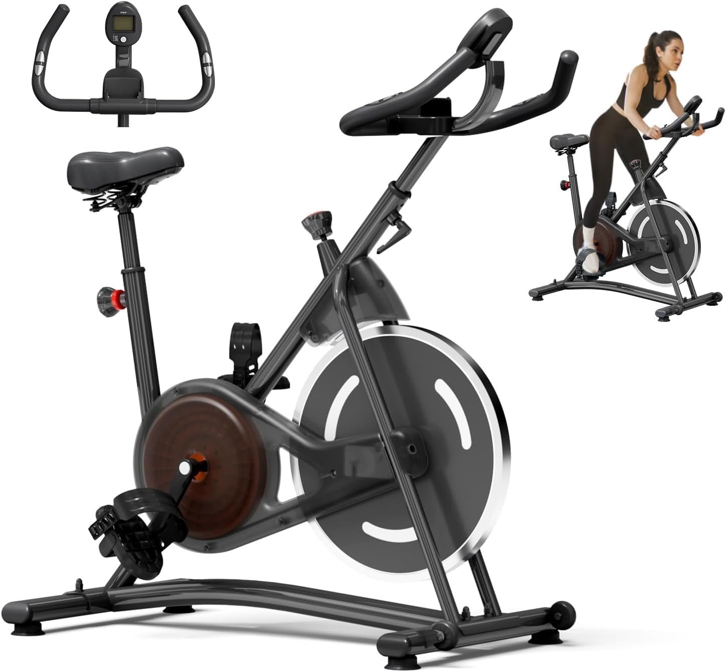 HOELLL Exercise Bike Stationary Bikes for Home Compact Indoor Cycling Bike | with Tablet Mount, with Exclusive Heart Rate Sensor and APP Sync, with Continuously Variable Resistance, Black&White&Red