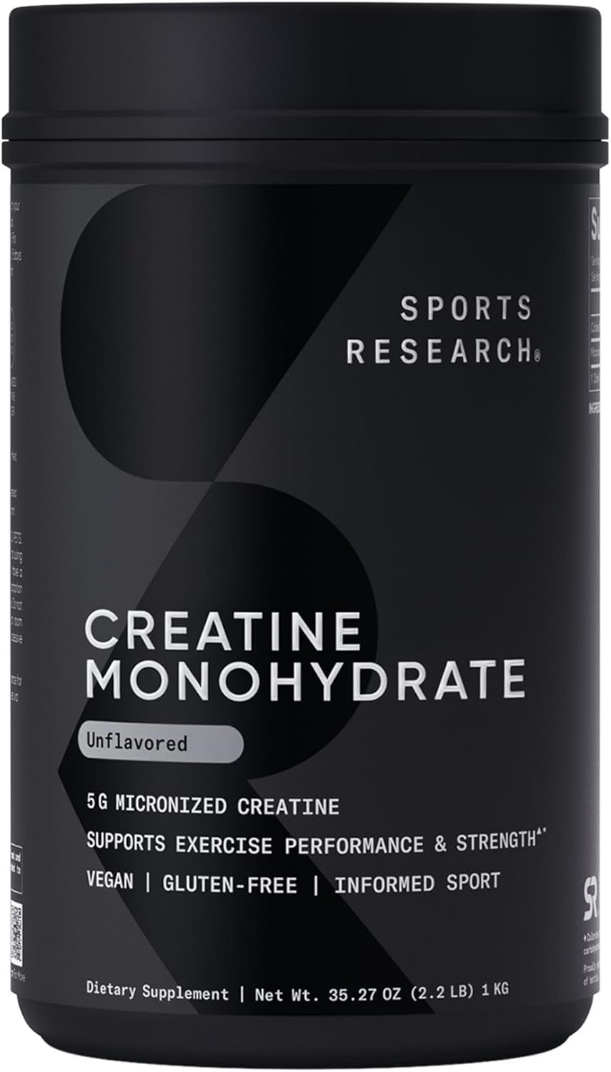 Sports Research® Creatine Monohydrate Powder 5g, 200 Servings (Unflavored) | Micronized Creatine Powder Supporting Lean Muscle, Performance & Workout Recovery | Informed Sport, Non-GMO, Gluten-Free