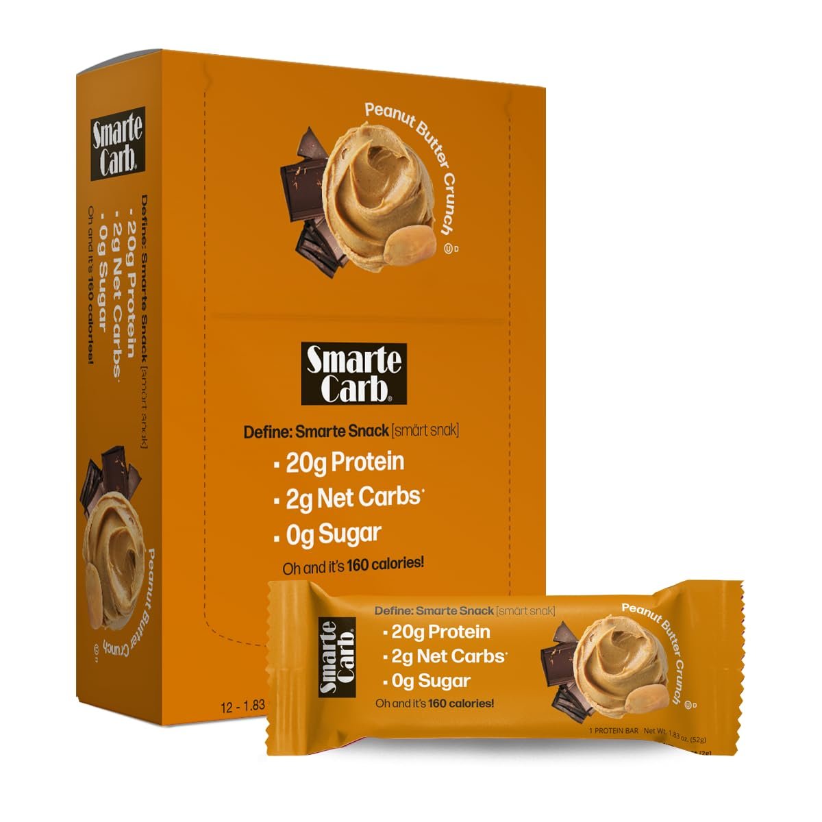 NuGo Smarte Carb, Peanut Crunch, 20g Protein Bar, 0g Sugar, Low Carb, 12 Ct