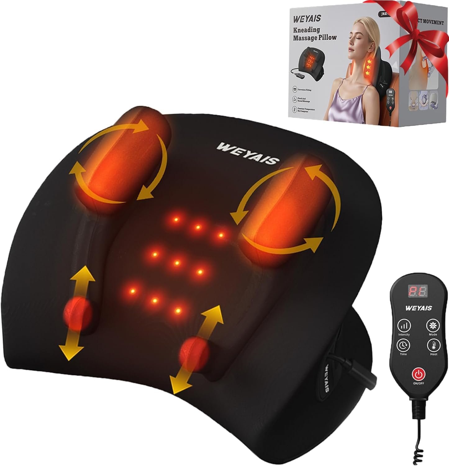 Neck Massager Pillow, Neck and Shoulder Relaxer with Heat, 3 Modes and Strengths, Neck Massager for Pain Relief Deep Tissue, Remote Control, Gifts for Mom Dad Friends, Ultra Black