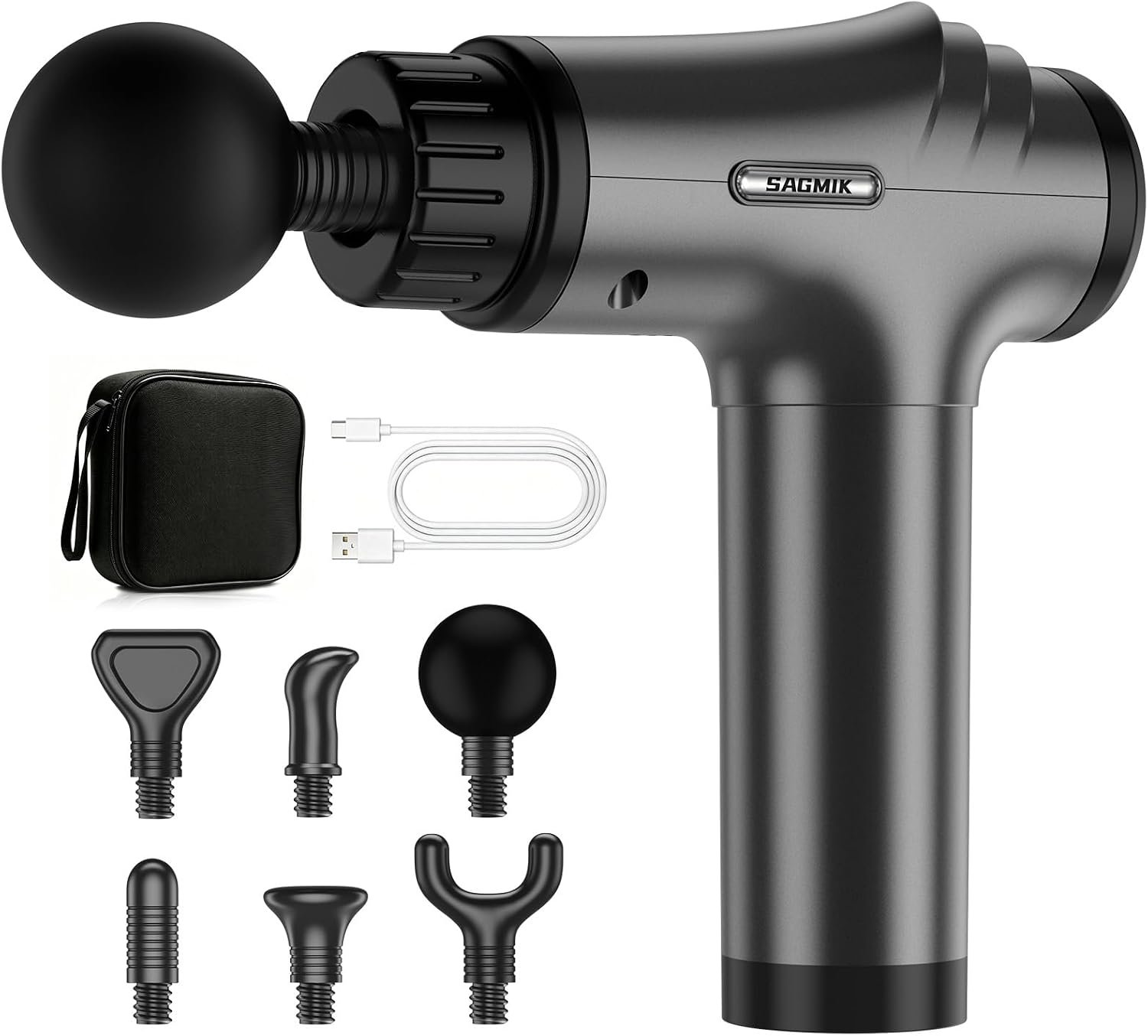 Massage Gun, Professional Deep Tissue Percussion Muscle Massager for Athletes with 30 Speeds & 6 Heads, Quiet Handheld Back Neck Shoulder Body Mini Massager