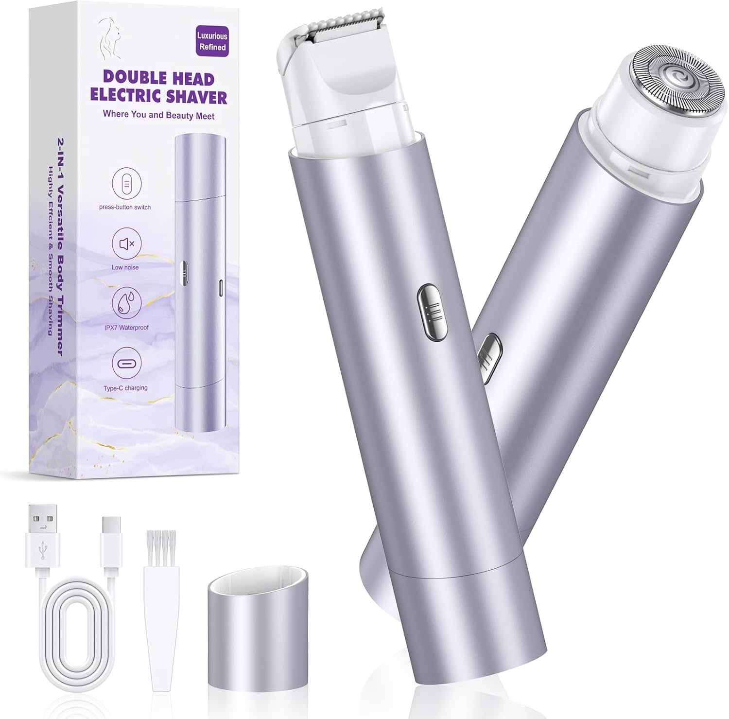 Face Shaver Trimmer Body Hair Shaver IPX7 Waterproof Womens Electric Razor for Arm, Purple