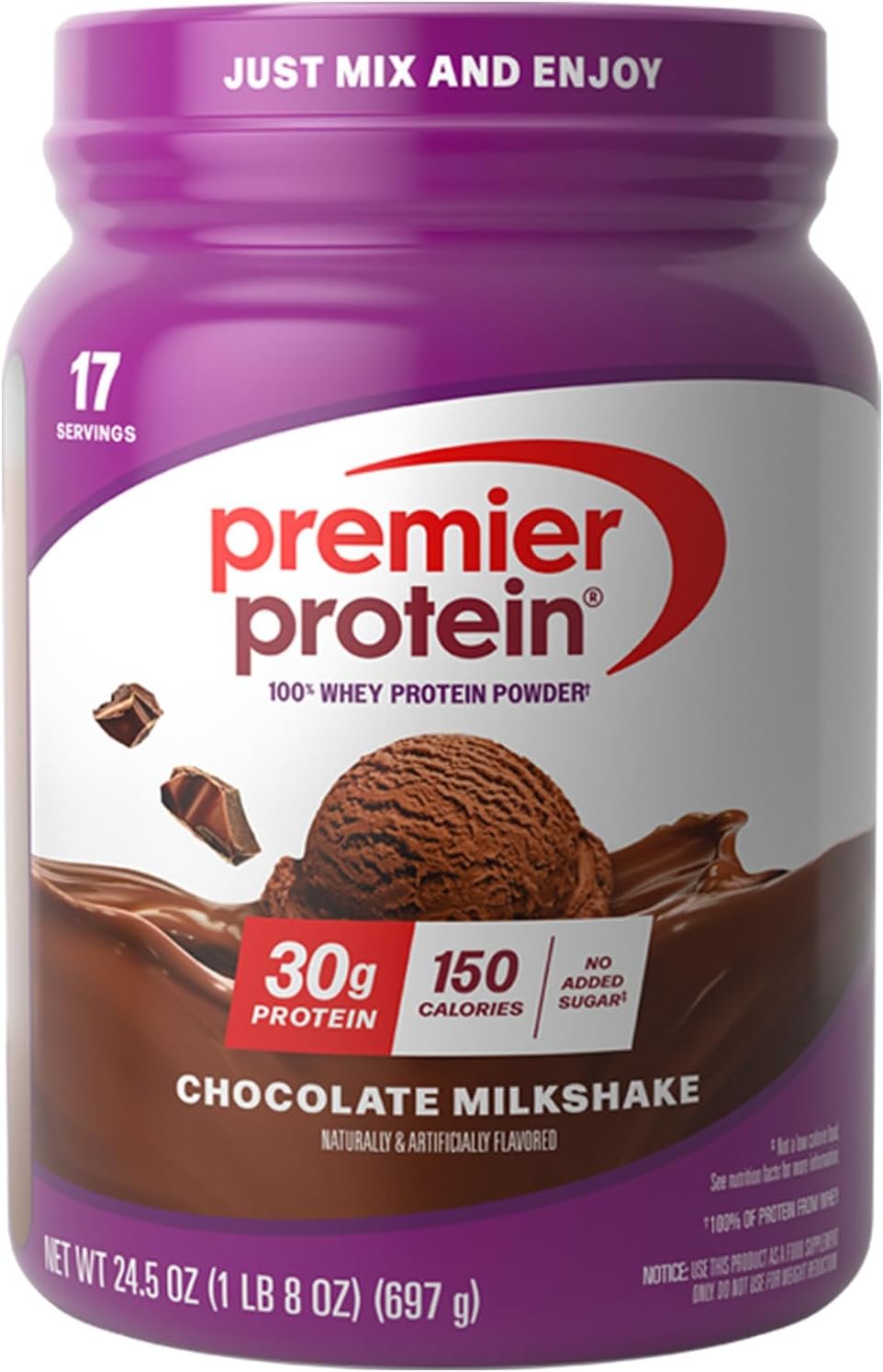 Premier Protein Powder, Chocolate, 100% Whey, 30g High Protein, 17 Servings
