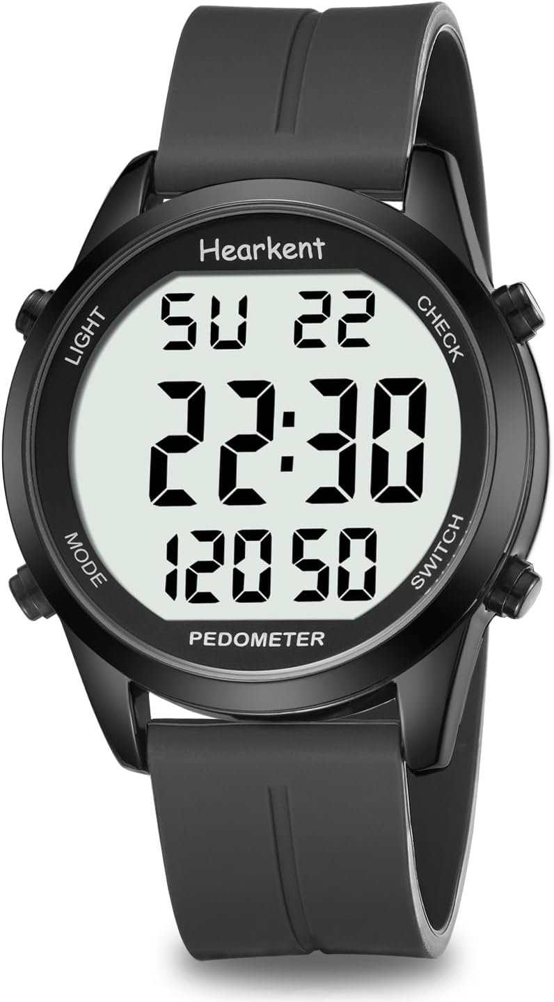 Hearkent Pedometer Watch for Walking for Senior Step Counter Watch | No App Required, with Steps Calories Miles Counter, 3ATM Waterproof, Backlight, Countdown, Stopwatch, LCD Large Numbers