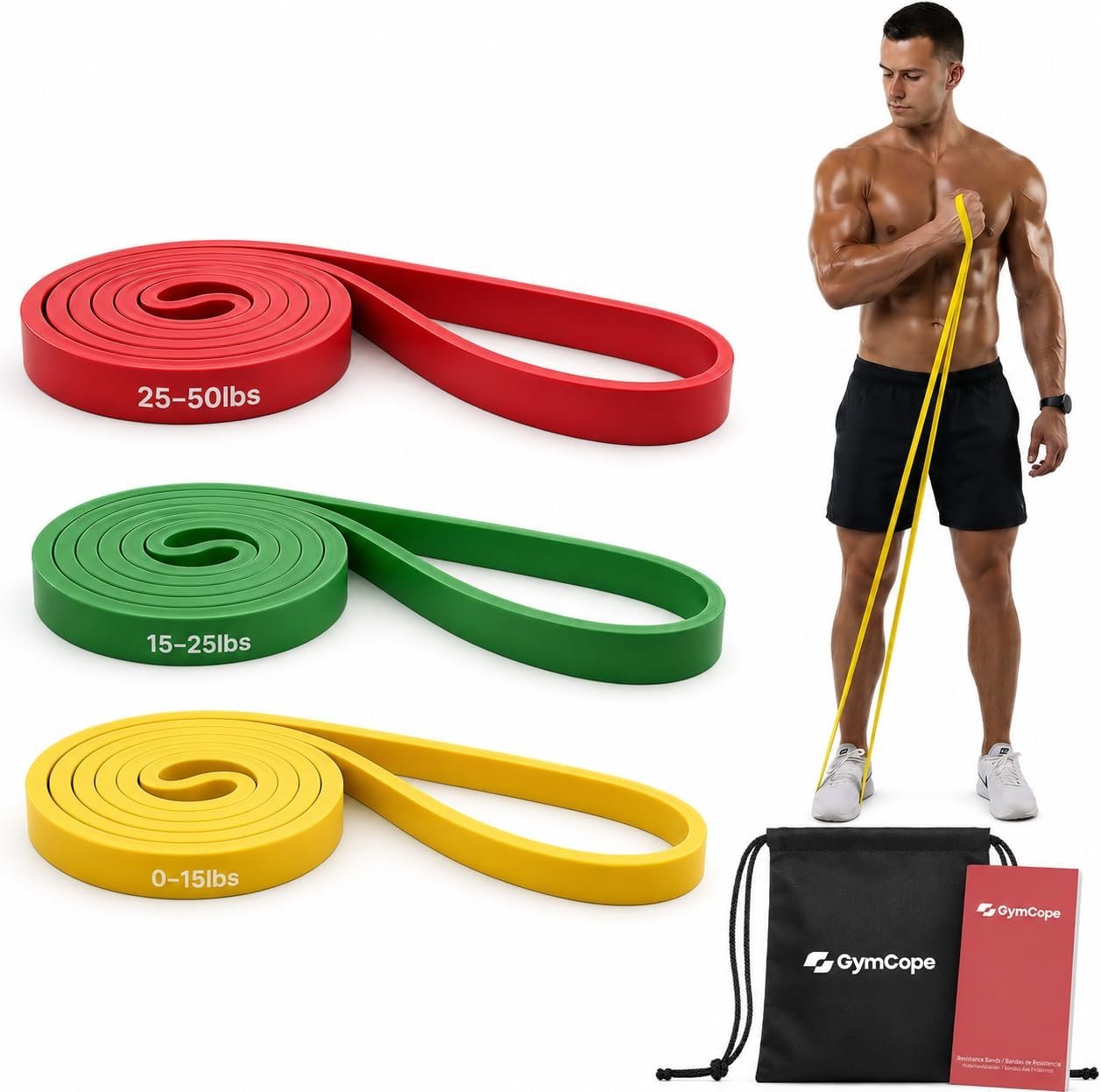 GymCope Pull Up Resistance Bands – Assistance Bands Sets of 3/4/5 for Men & Women, Heavy Duty Workout Exercise Bands for Body Stretching, Muscle Training, Instruction and Carry Bag Included