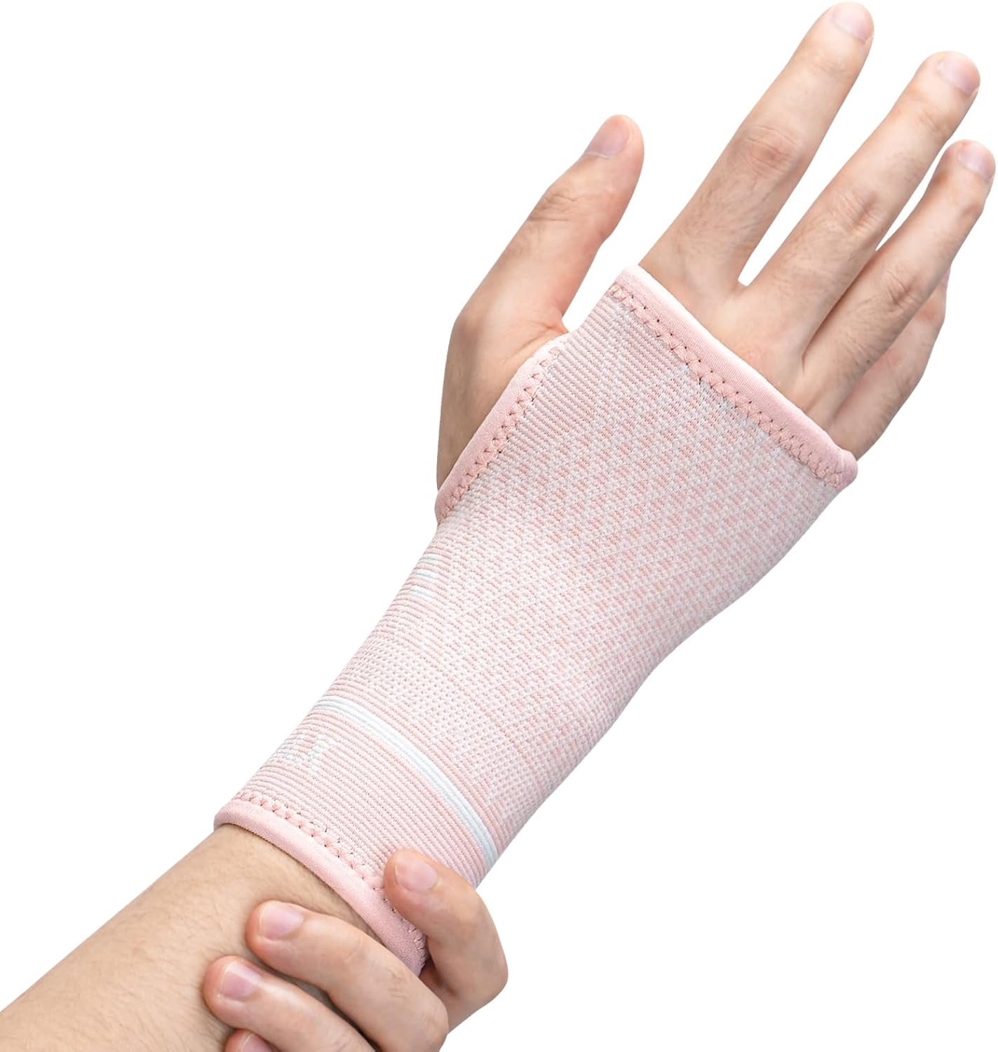INDEEMAX Copper Wrist Compression Sleeve 1 Pair, Comfortable Hand Brace Support for Arthritis, Tendonitis, Sprains, Workout, Carpal Tunnel – Left & Right – Women and Men (Pink, S)
