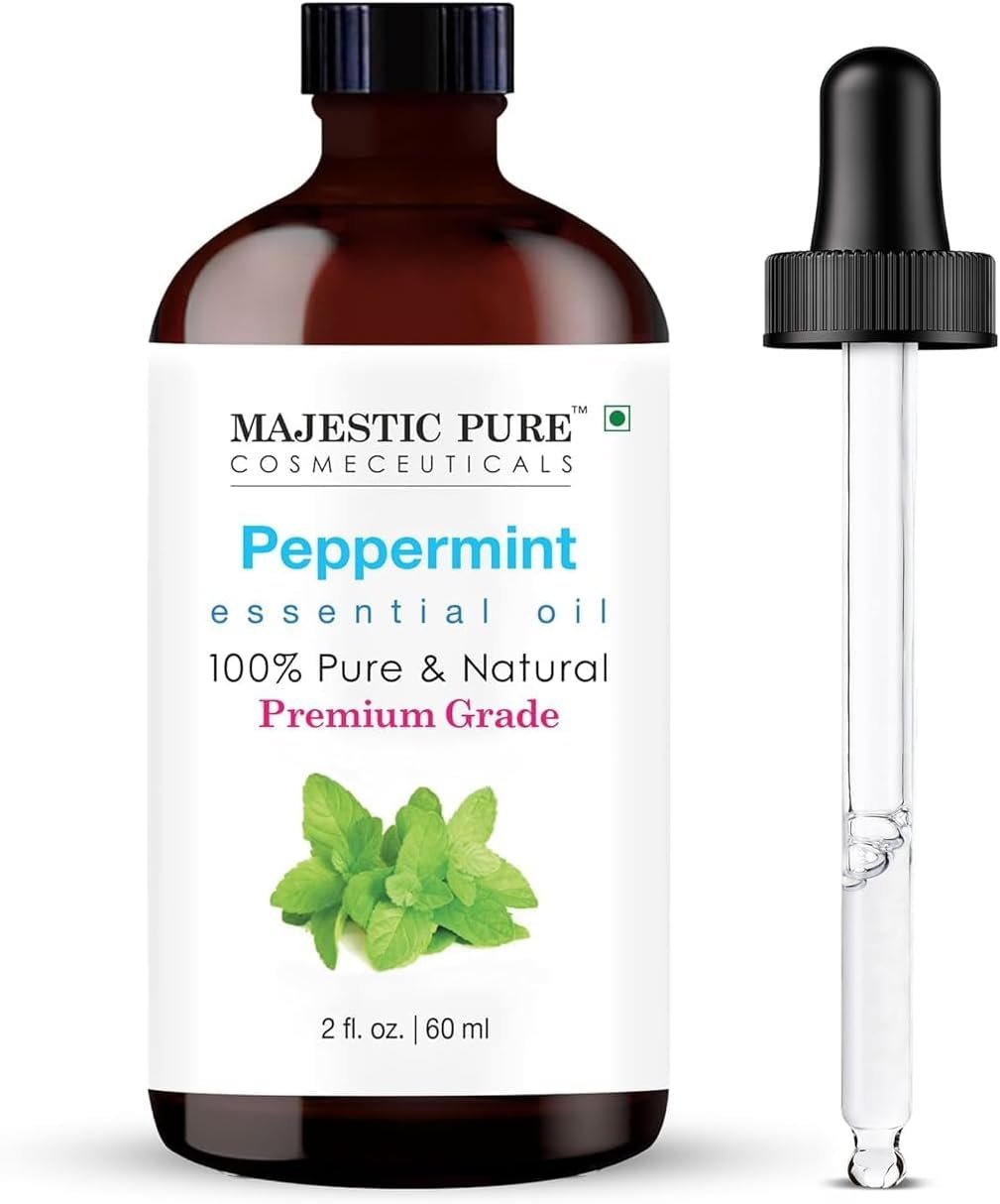 Majestic Pure Essential Oil with Glass Dropper – 100% Pure and Natural – Essential Oils for Diffuser, Aromatherapy, Soap and Candle Making, Peppermint Essential Oil, Peppermint Oil, 2 Fl Oz | 100% Pure & Natural Essentials Oils for Relaxing Tense Mood, Eliminating Odor, Creating Peaceful Atmosphere for Sleep & Work