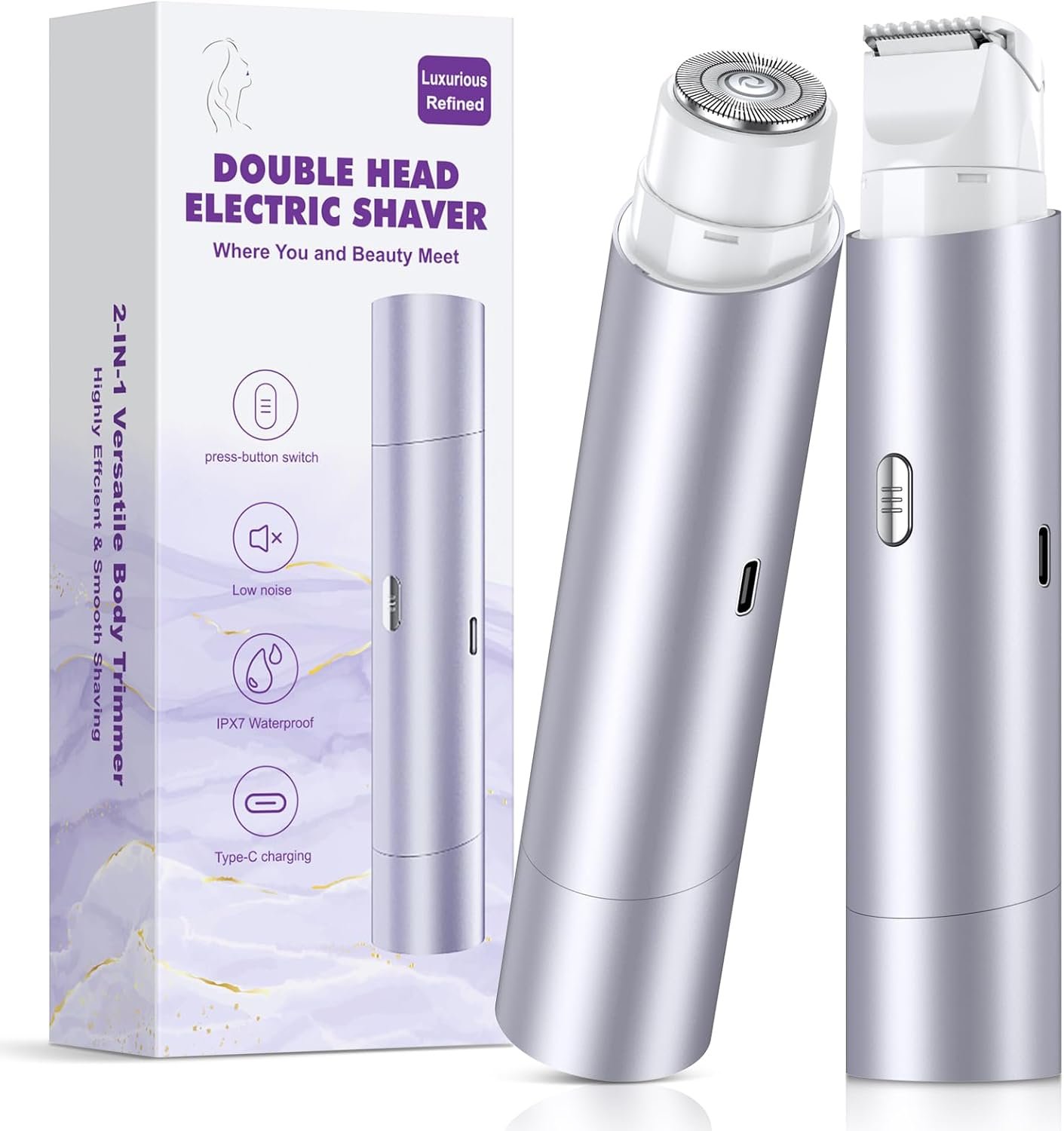 Bikini Trimmer Rechargeable Bikini Razor Body Hair Remover for Legs, Arms & Underarms, Purple
